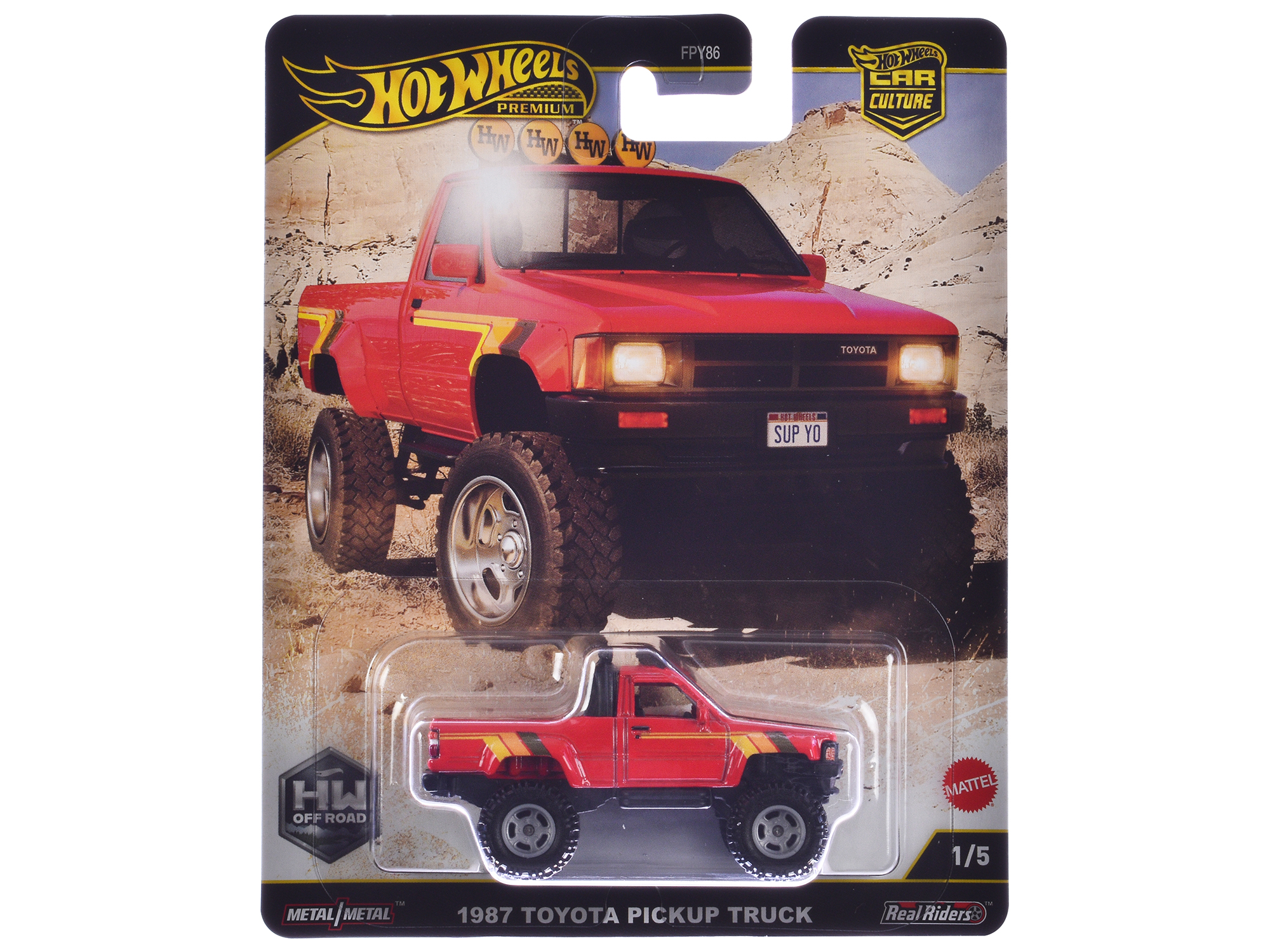 1987 Toyota Pickup Truck Red with Stripes "HW Off Road" Series Diecast Model Car by Hot Wheels