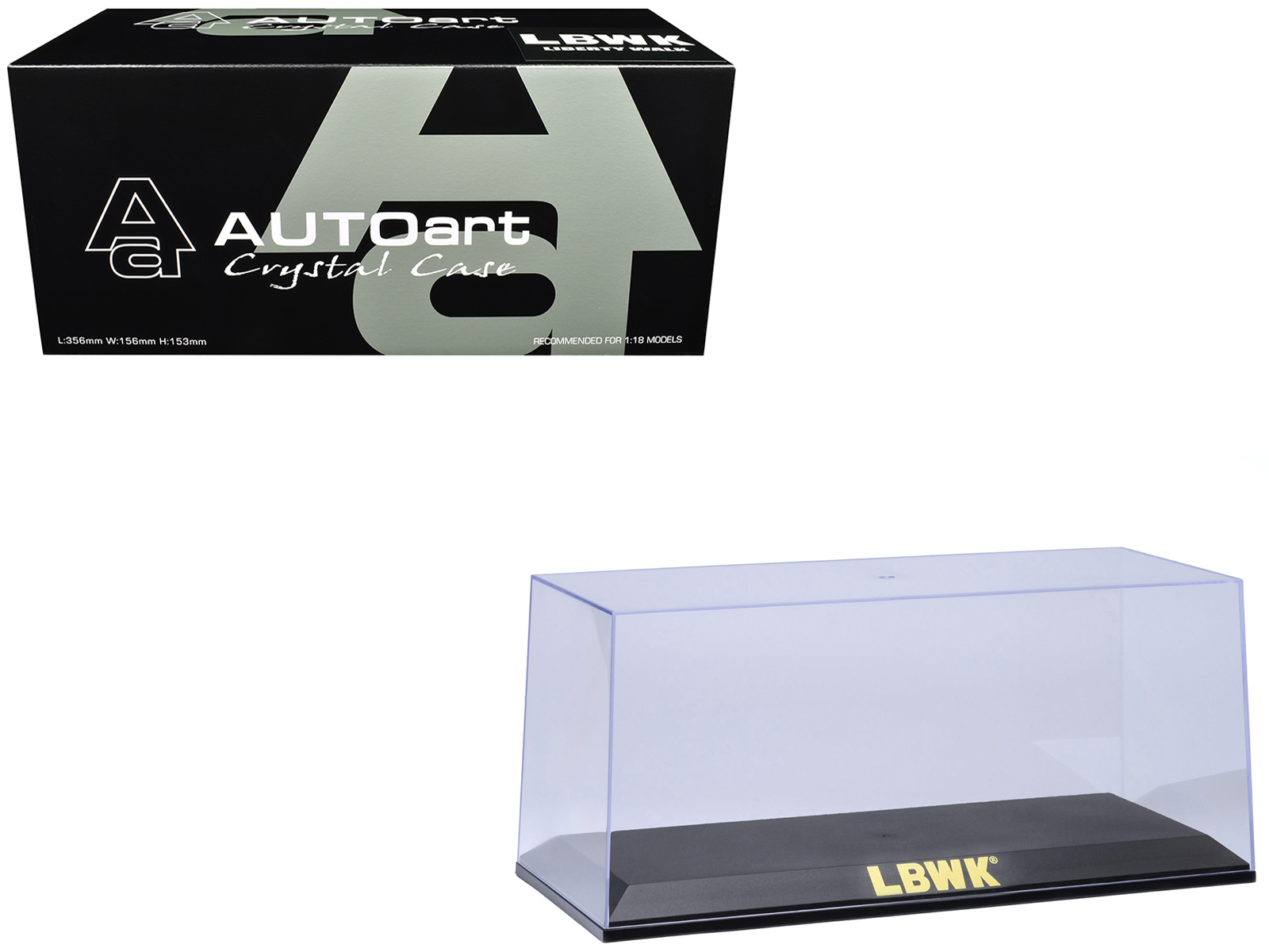 Collectible Display Show Case with Black Plastic Base and Gold "LBWK" Logo for 1/18-1/24 Scale Model Cars by Autoart
