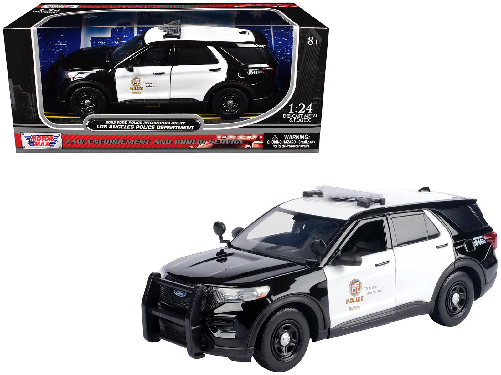 2022 Ford Police Interceptor Utility "Los Angeles Police Department" Black and White "Law Enforcement and Public Service" Series 1/24 Diecast Model Car by Motormax