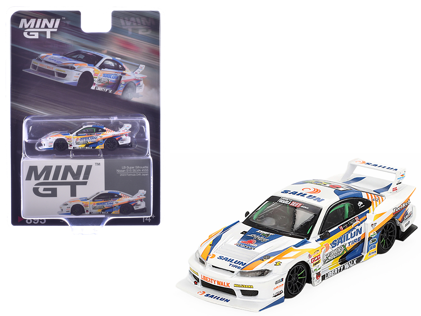 Nissan "LB-Super Silhouette" S15 SILVIA RHD (Right Hand Drive) #555 Yukio Fausto "Formula Drift Japan" (2023) Limited Edition 1/64 Diecast Model Car by Mini GT