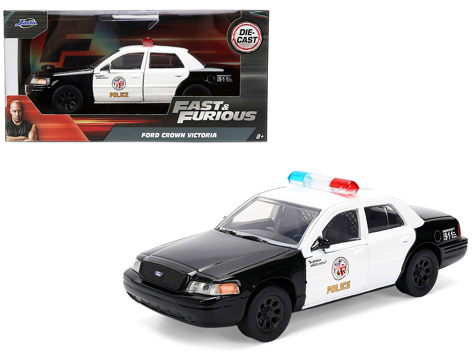 Ford Crown Victoria "LAPD (Los Angeles Police Department) Black and White "The Fast and the Furious" (2001) Movie "Fast & Furious" Series 1/32 Diecast Model Car by Jada