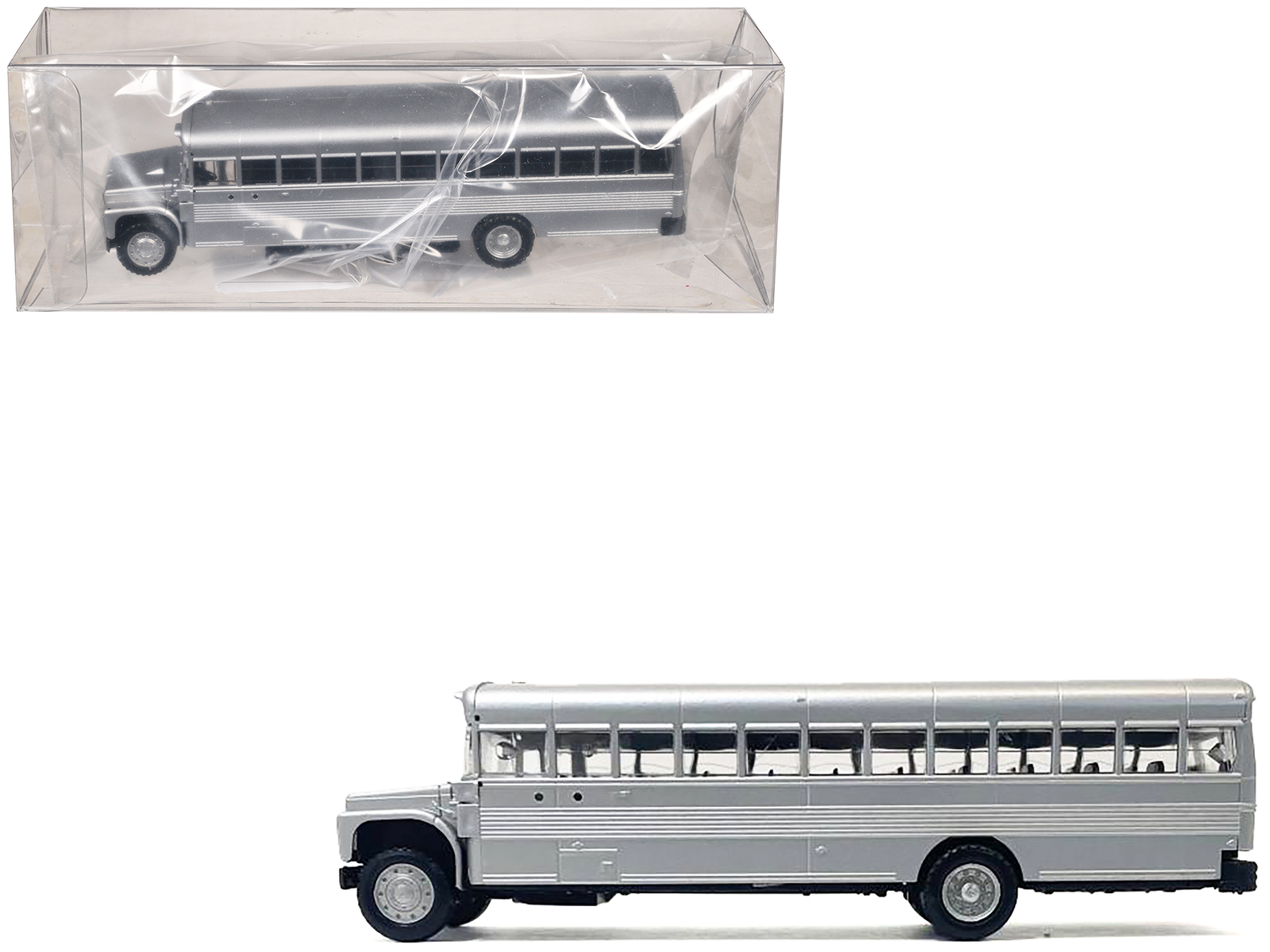 School Bus Silver Metallic 1/87 (HO) Plastic Model by Promotex