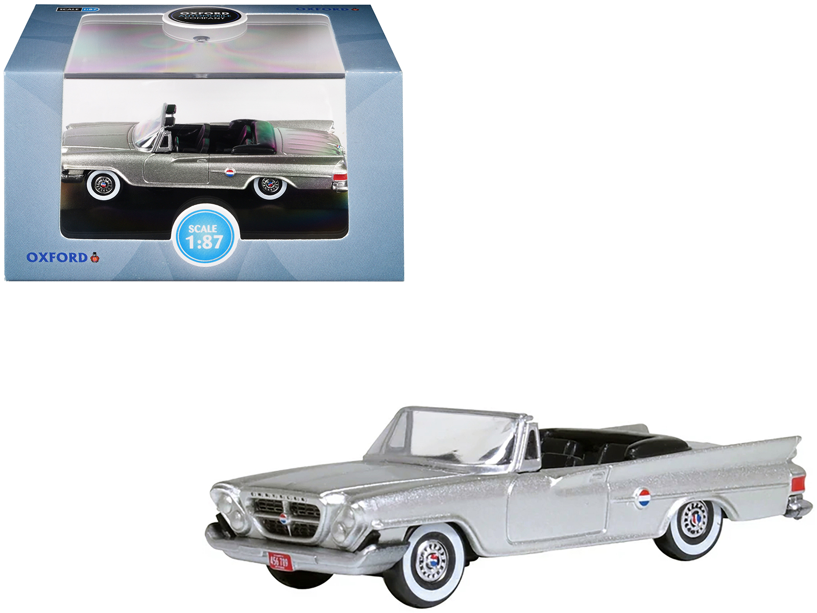 1961 Chrysler 300G Convertible Sheffield Silver Metallic 1/87 (HO) Scale Diecast Model Car by Oxford Diecast