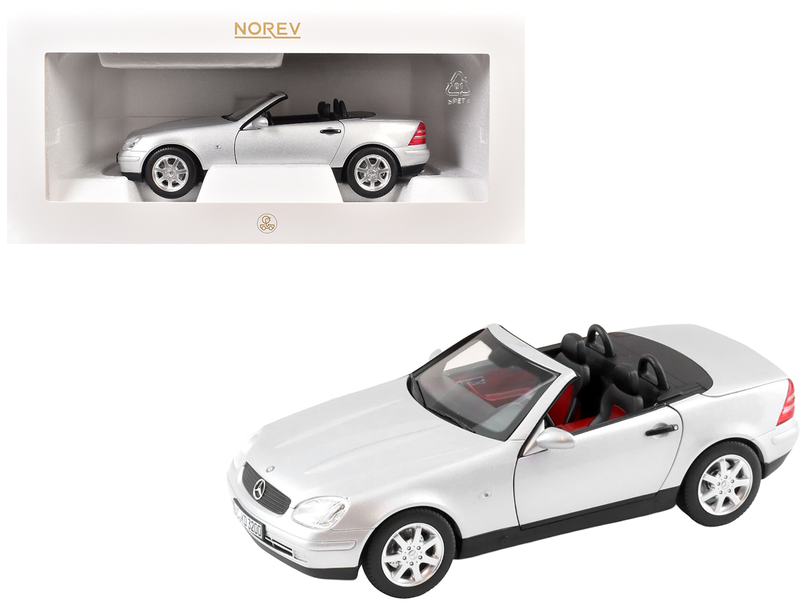 1996 Mercedes-Benz SLK Convertible Brilliant Silver Metallic 1/18 Diecast Model Car by Norev