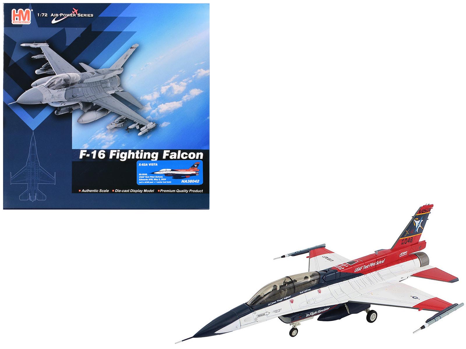 General Dynamics X-62A VISTA Aircraft "86-0048 USAF Test Pilot School Edwards Air Force Base" (2024) United States Air Force "Air Power Series" 1/72 Diecast Model by Hobby Master