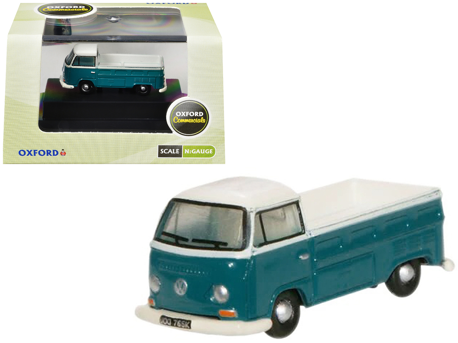 Volkswagen T2 Pickup Truck Emerald Green and Arkona White 1/148 (N) Scale Diecast Model Car by Oxford Diecast