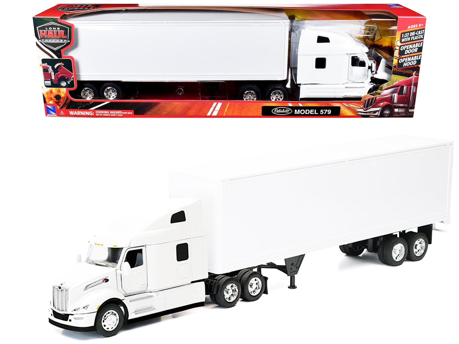 Peterbilt 579 Truck White with Dry Goods Trailer White "Long Haul Truckers" Series 1/32 Diecast Model by New Ray