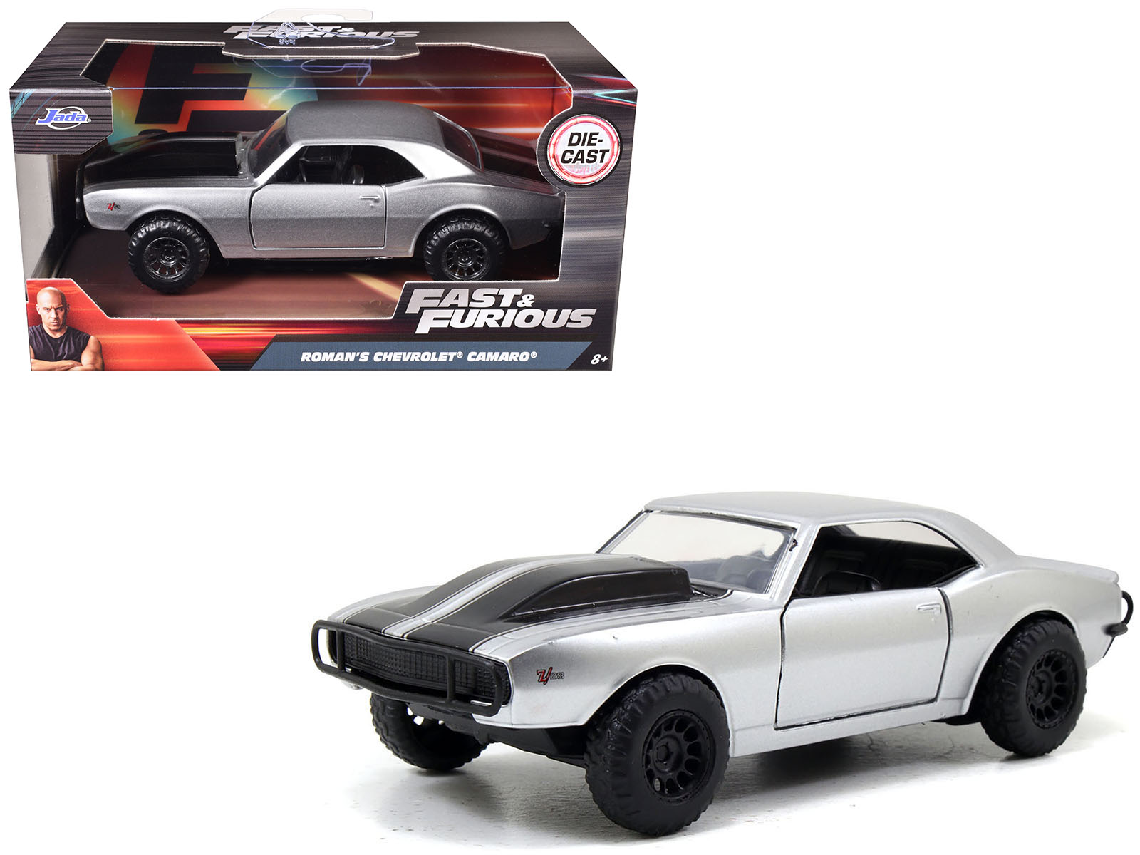 Roman's Chevrolet Camaro Z/28 Silver with Black Stripes "Fast & Furious 7" (2015) Movie 1/32 Diecast Model Car by Jada