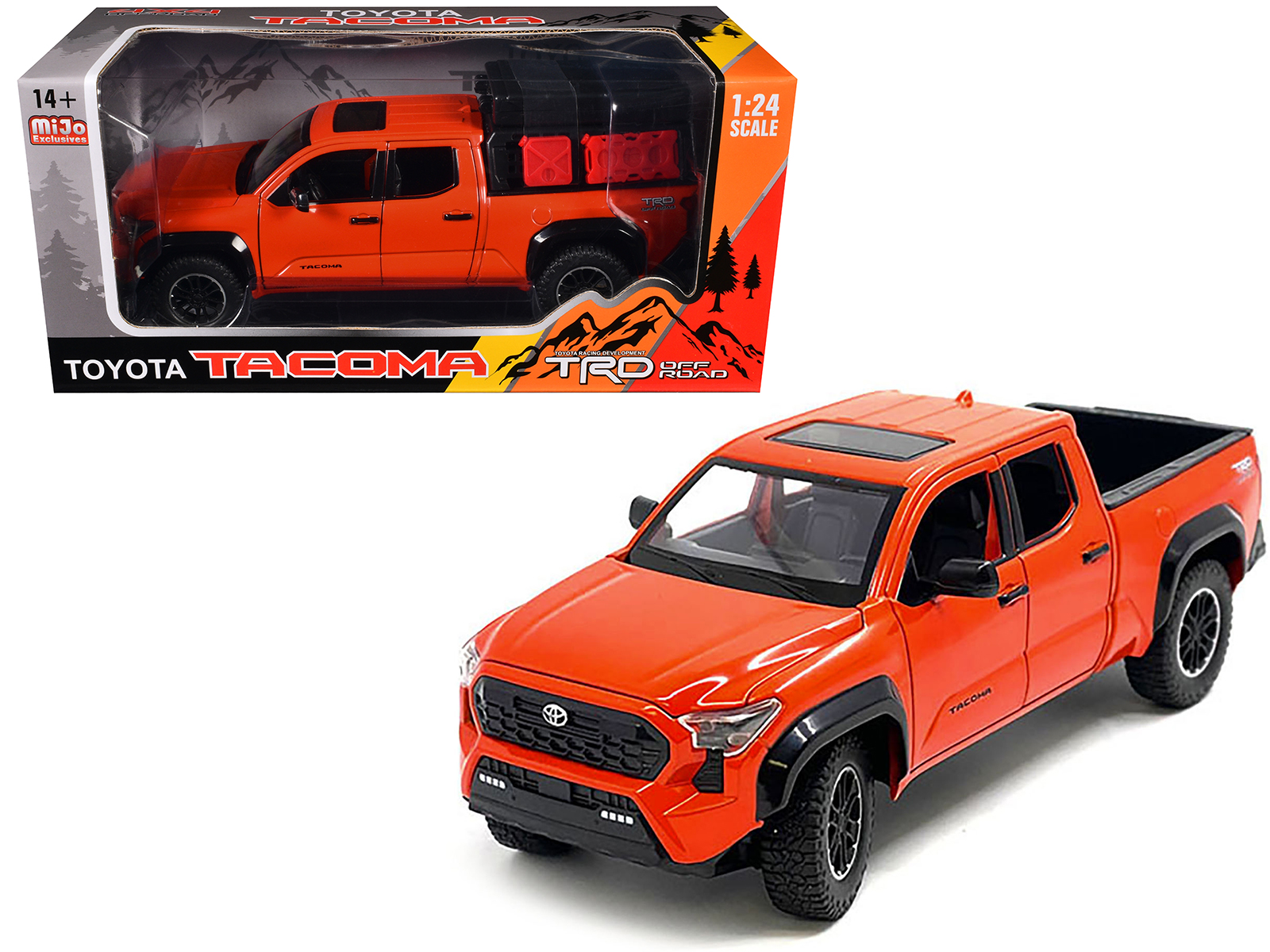 2024 Toyota Tacoma TRD Off-Road Edition Pickup Truck Octane Orange with Bed Camper 1/24 Diecast Model Car