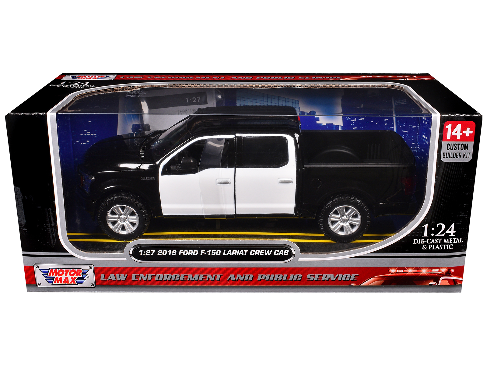 2019 Ford F-150 Lariat Crew Cab Pickup Truck Unmarked Plain Black and White "Custom Builder's Kit - Law Enforcement and Public Service" Series 1/24-1/27 Diecast Model Car by Motormax