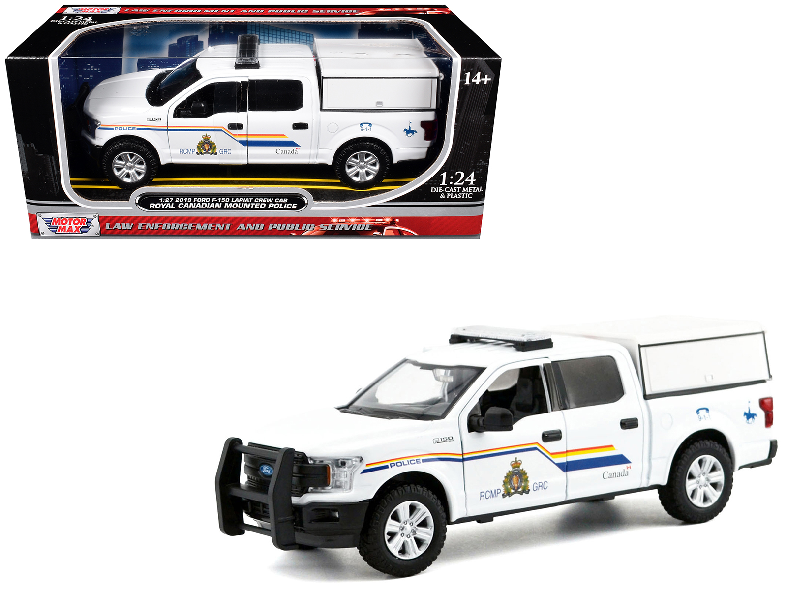 2019 Ford F-150 Lariat Crew Cab Pickup Truck with Camper Box "Royal Canadian Mounted Police" White "Law Enforcement and Public Service" Series 1/24-1/27 Diecast Model Car by Motormax