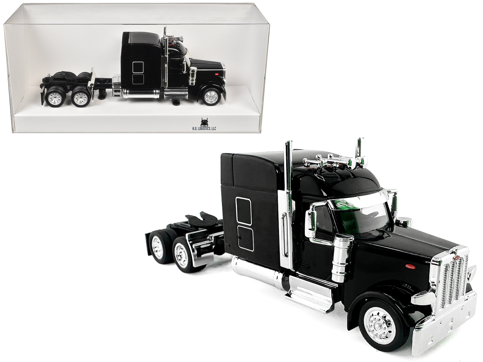 Peterbilt 589 with Stand Up Sleeper Cab Black 1/87 (HO) Plastic Model Car by HO Logistics