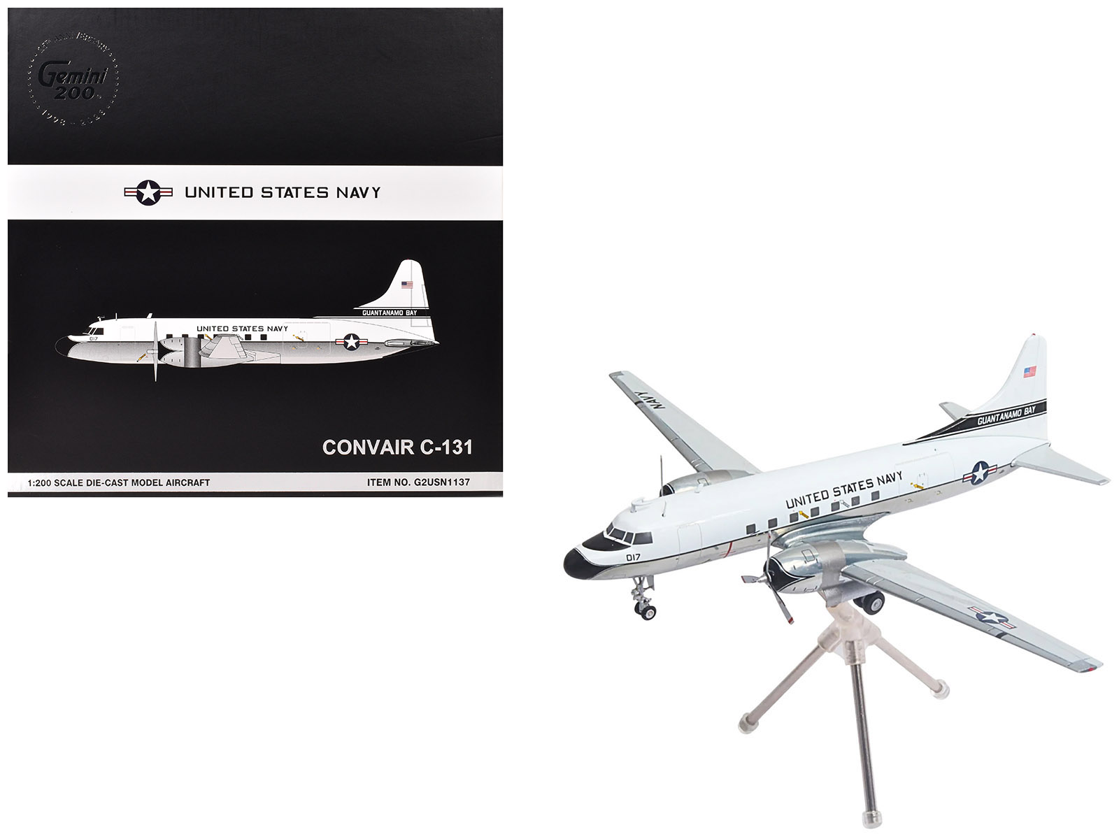 Convair C-131 Samaritan Transport Aircraft "United States Navy - NAS Guantanamo Bay" (141017) White and Gray "Gemini 200" Series 1/200 Diecast Model Airplane by GeminiJets