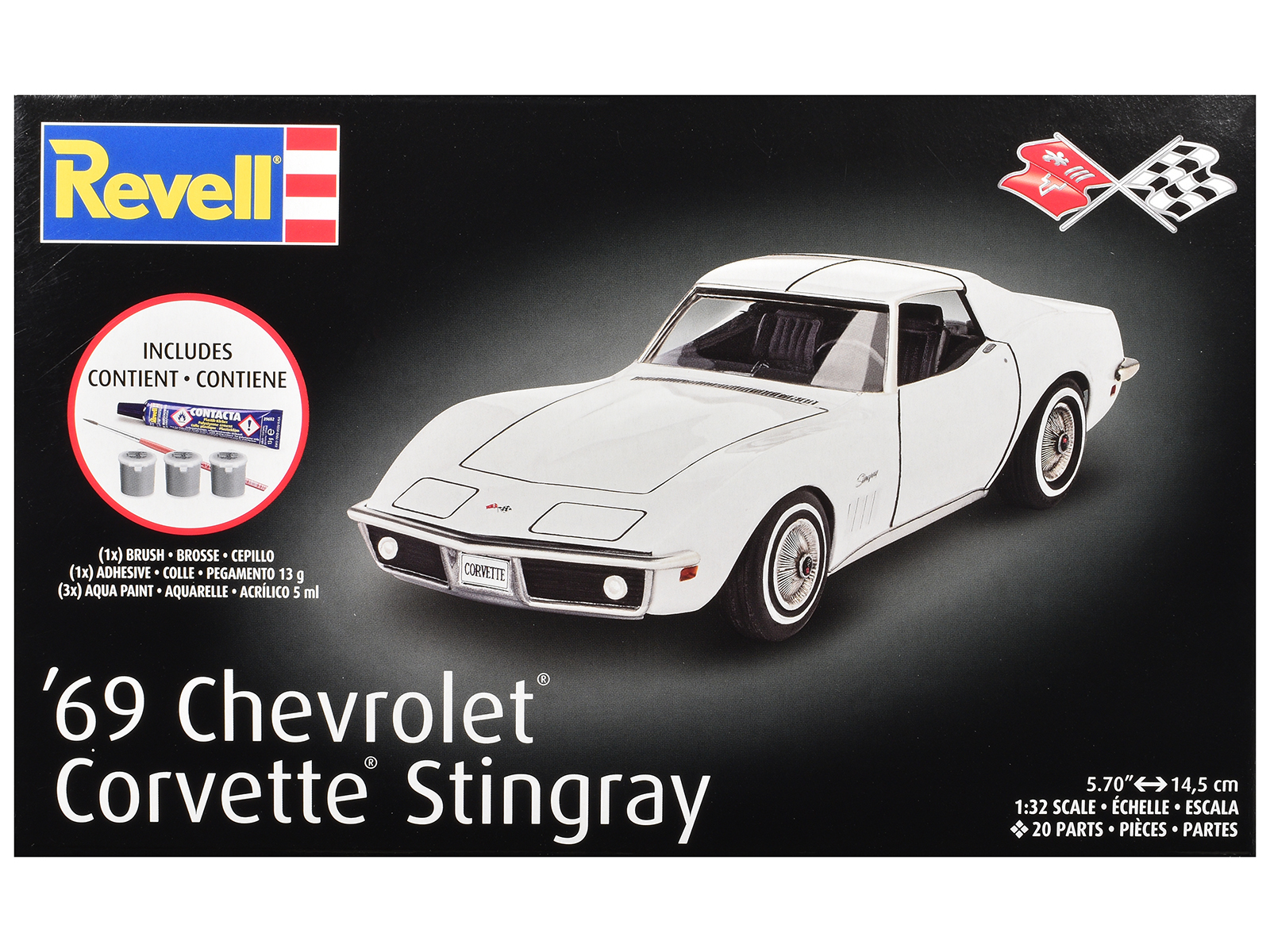 Level 3 Model Kit 1969 Chevrolet Corvette Stingray All-Included Kit 1/32 Scale Model by Revell