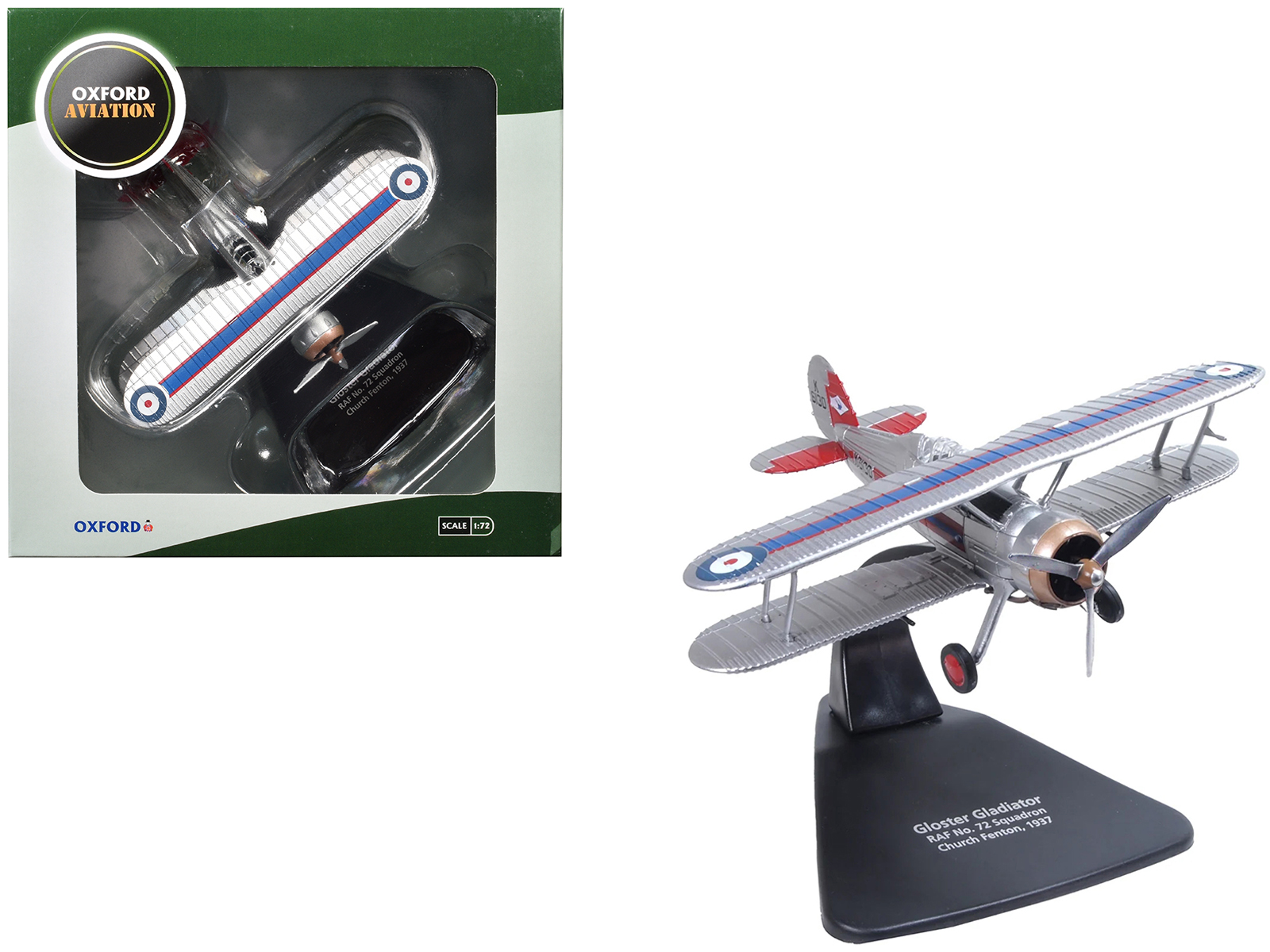 Gloster Gladiator Fighter Aircraft "No. 72 Squadron Church Fenton" (1937) British Royal Air Force "Oxford Aviation" Series 1/72 Diecast Model Airplane by Oxford Diecast