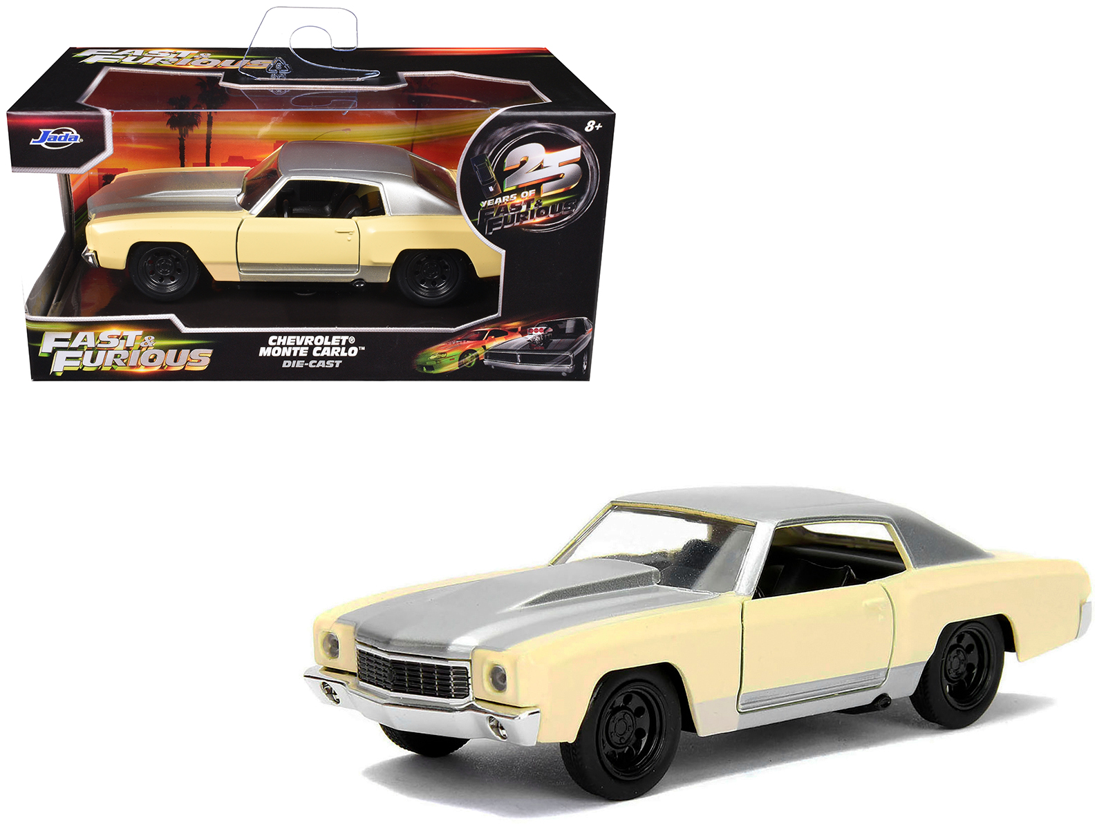 Chevrolet Monte Carlo Cream with Silver Hood and Top "The Fast and the Furious: Tokyo Drift" (2006) Movie "Fast & Furious" Series 1/32 Diecast Model Car by Jada