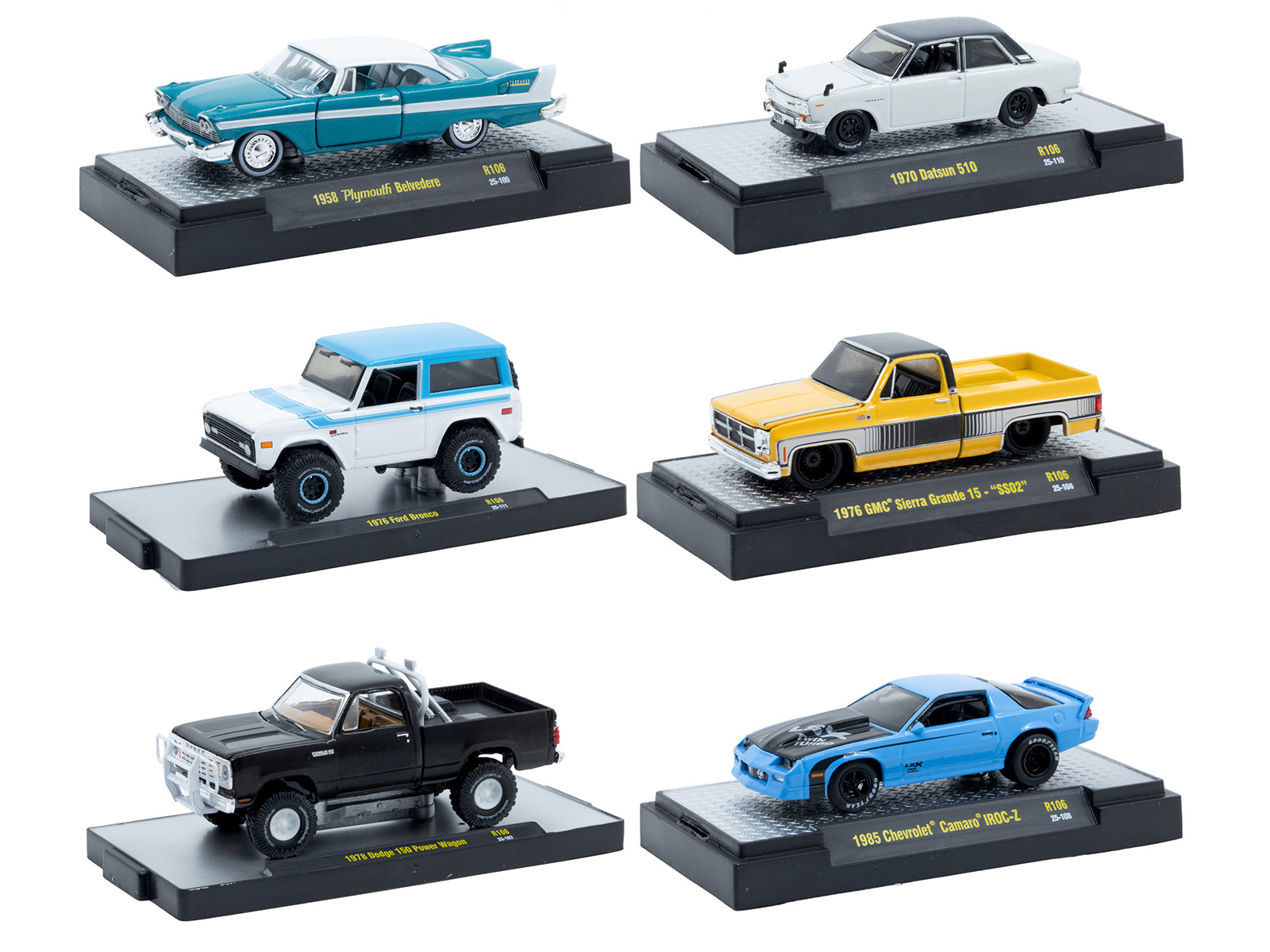 "Auto-Thentics" 6 piece Set Release 106 IN DISPLAY CASES Limited Edition 1/64 Diecast Model Cars by M2 Machines
