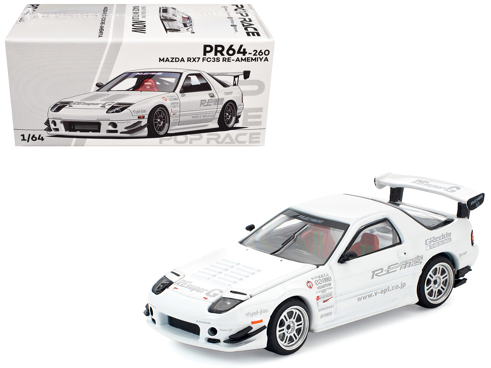 Mazda RX7 (FC3S) RE Amemiya RHD (Right Hand Drive) White 1/64 Diecast Model Car by Pop Race