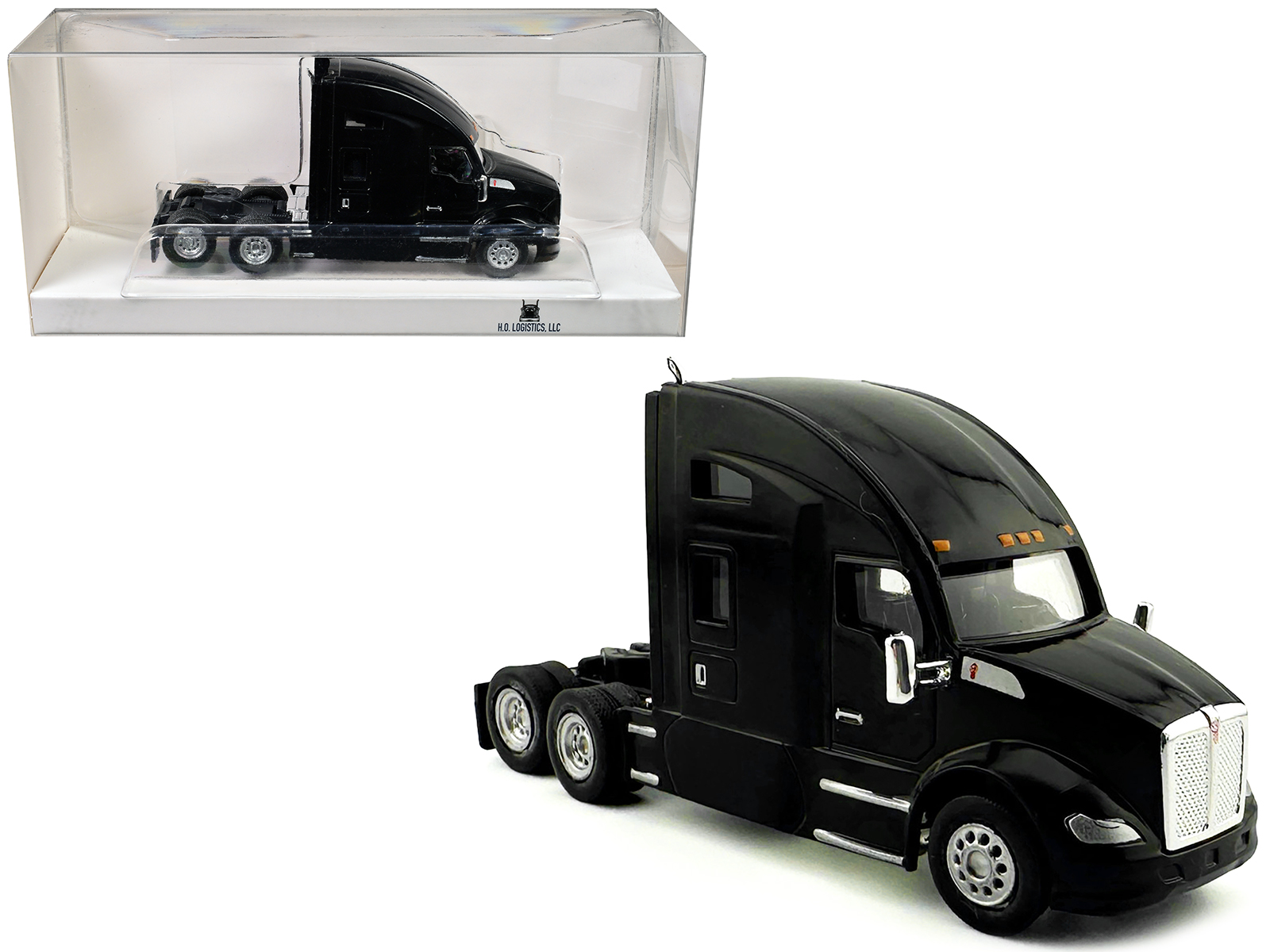Kenworth T680 Sleeper Cab Black 1/87 (HO) Plastic Model Car by HO Logistics