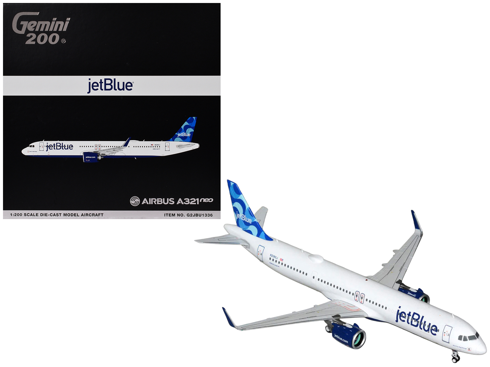 Airbus A321neo Commercial Aircraft "JetBlue Airways" (N2180J) White with Blue Tail "Gemini 200" Series 1/200 Diecast Model by GeminiJets