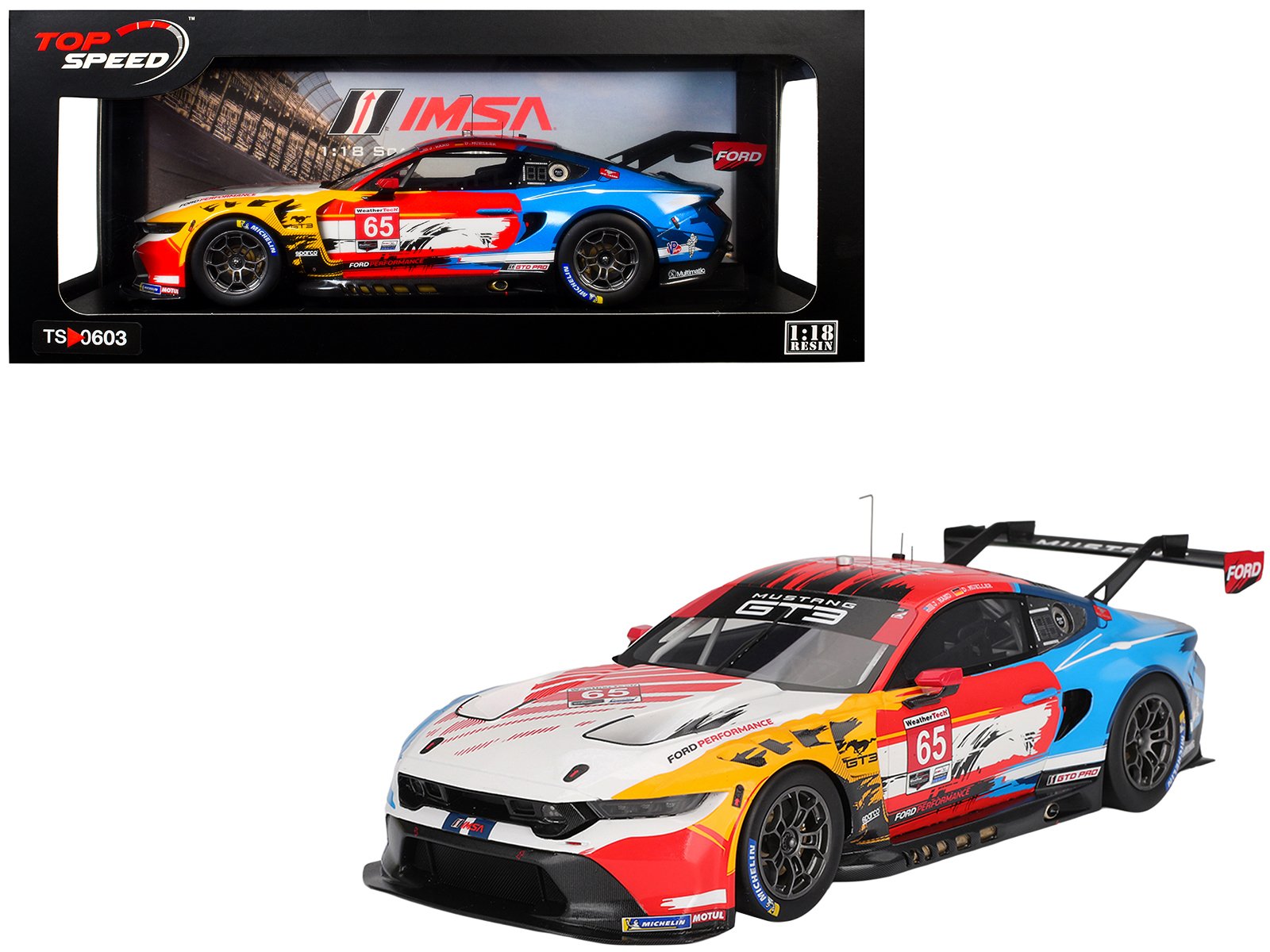 Ford Mustang GT3 #65 Joey Hand - Dirk Muller "Ford Multimatic Motorsports" "Motul Course de Monterey - Laguna Seca" (2024) 1/18 Model Car by Top Speed