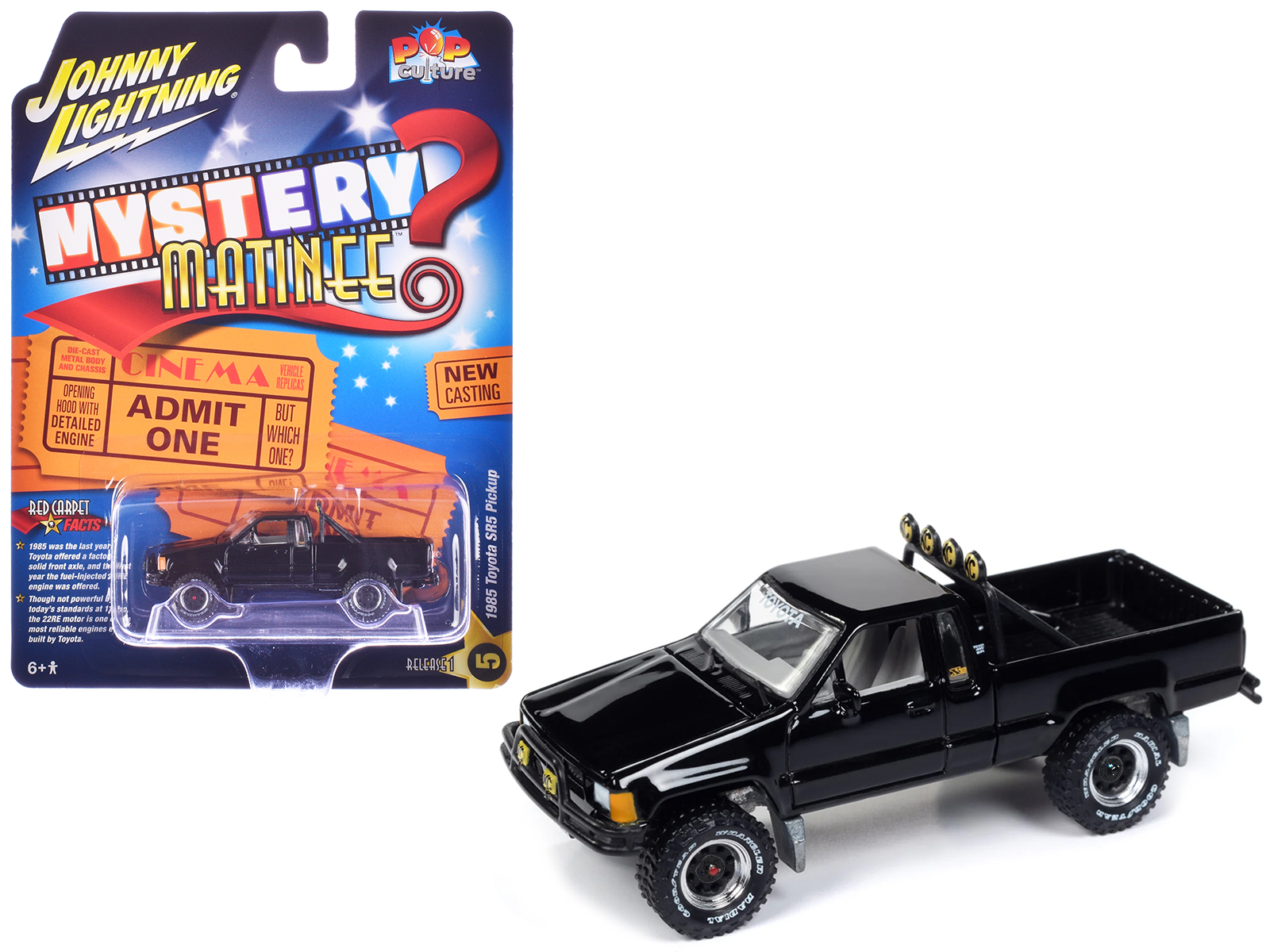 1985 Toyota SR5 Pickup Truck Black "Mystery Matinee" Movie Pop Culture 2024 Release 1 1/64 Diecast Model Car by Johnny Lightning