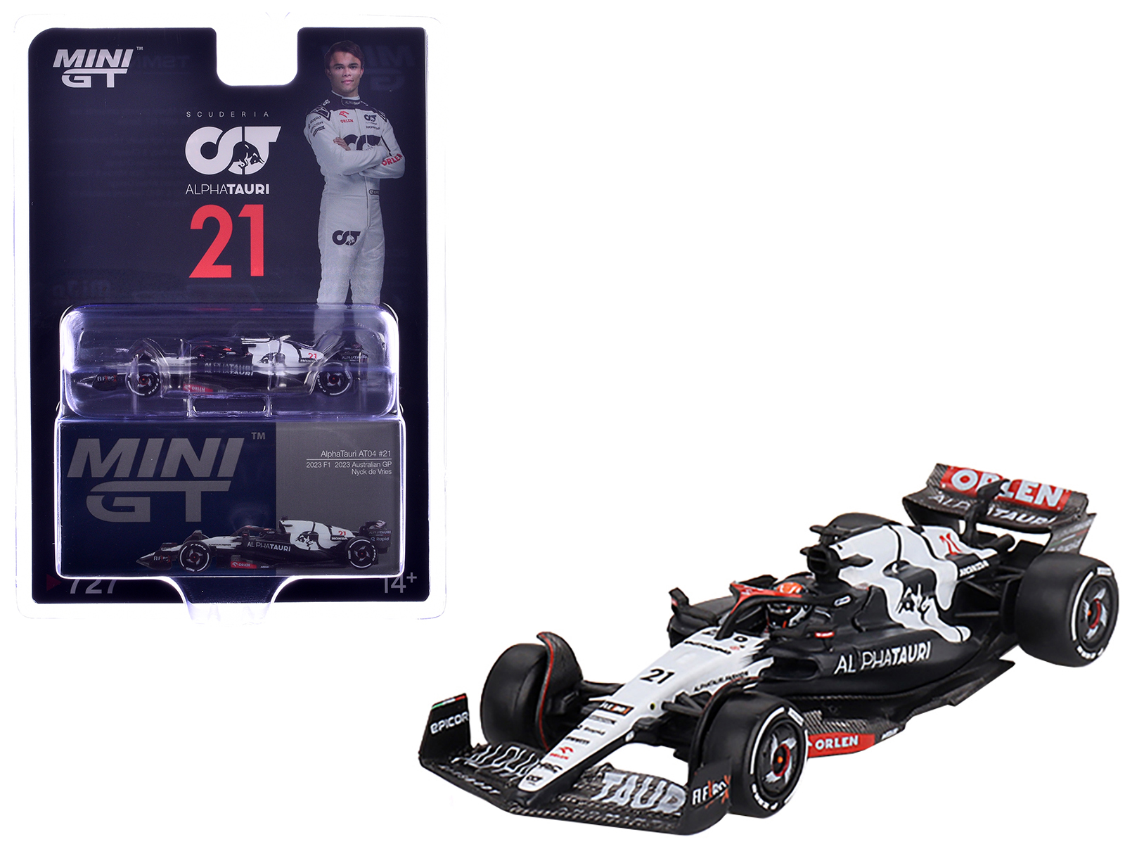 AlphaTauri AT04 #21 Nyck de Vries Formula One F1 "Australian GP" (2023) Limited Edition 1/64 Diecast Model Car by Mini GT