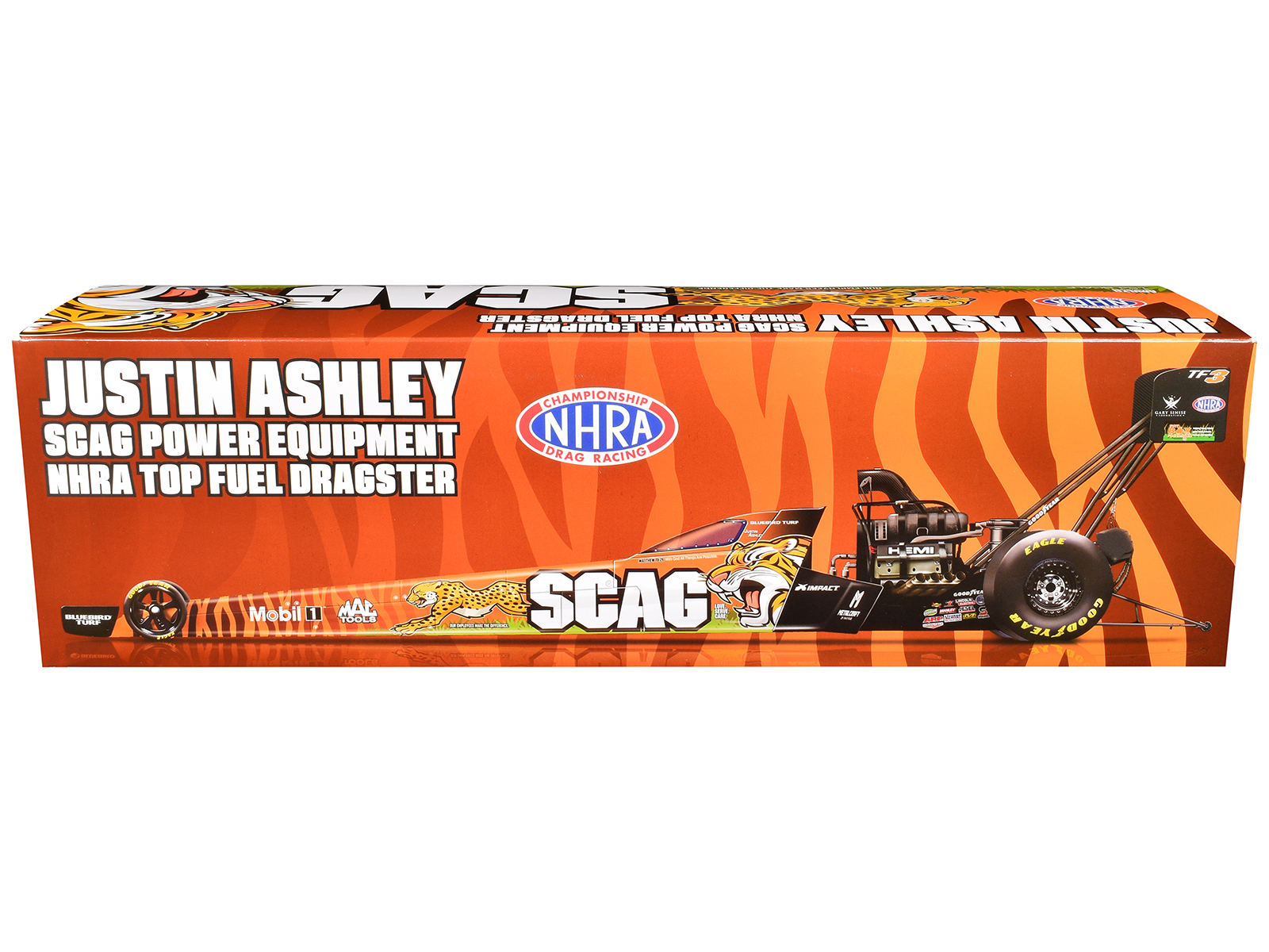 NHRA TFD (Top Fuel Dragster) #TF3 Justin Ashley "SCAG Power Equipment" Orange Tiger Livery (2026) 1/24 Diecast Model Car by Auto World