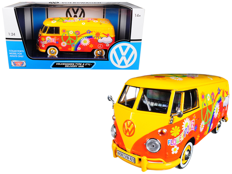 Volkswagen Type 2 (T1) Delivery Van Flower Power 1/24 Diecast Car Model by Motormax