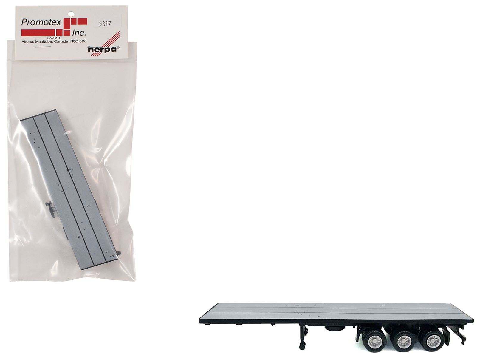 40ft 3-Axle Flatbed Trailer Gray Top 1/87 (HO) Plastic Model by Promotex