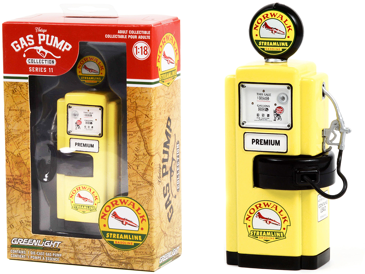 1948 Wayne 100-A Gas Pump "Norwalk Gasoline" Yellow and Black "Vintage Gas Pumps" Series 11 1/18 Diecast Model by Greenlight