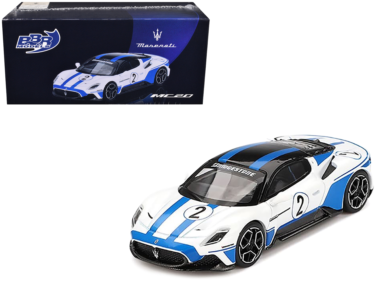 Maserati MC20 #2 White with Blue Stripes and Black Top "Maserati Performance Experience" 1/64 Diecast Model Car by BBR