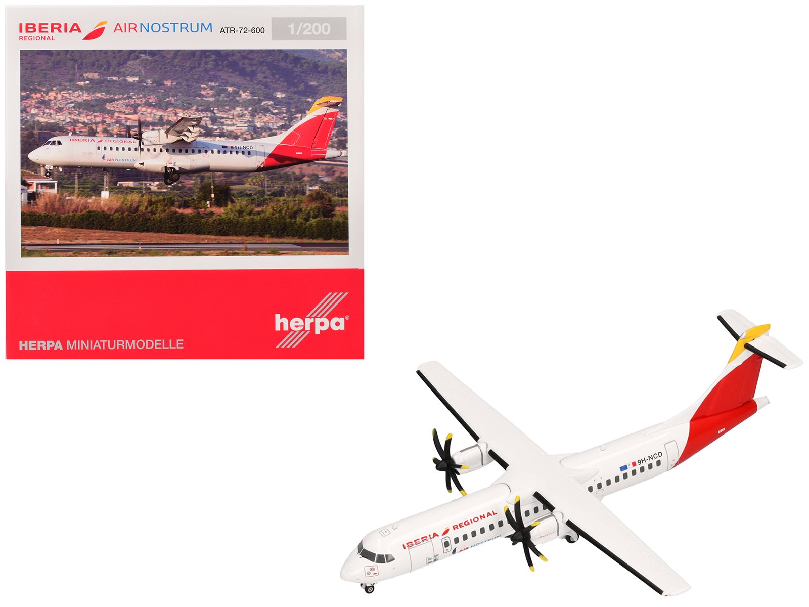 ATR 72-600 Commercial Aircraft "Iberia Regional" (9H-NCD) White with Red Tail 1/200 Diecast Model Airplane by Herpa