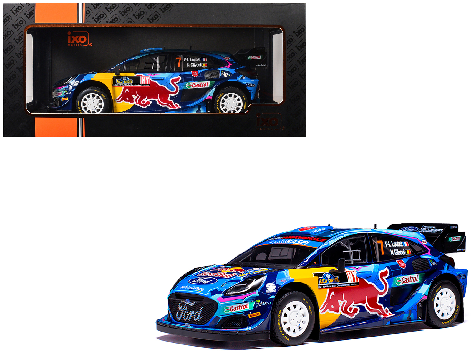 Ford Puma Rally1 #7 Pierre-Louis Loubet - Nicolas Gilsoul "Rally Sweden" (2023) 1/18 Diecast Model Car by IXO Models
