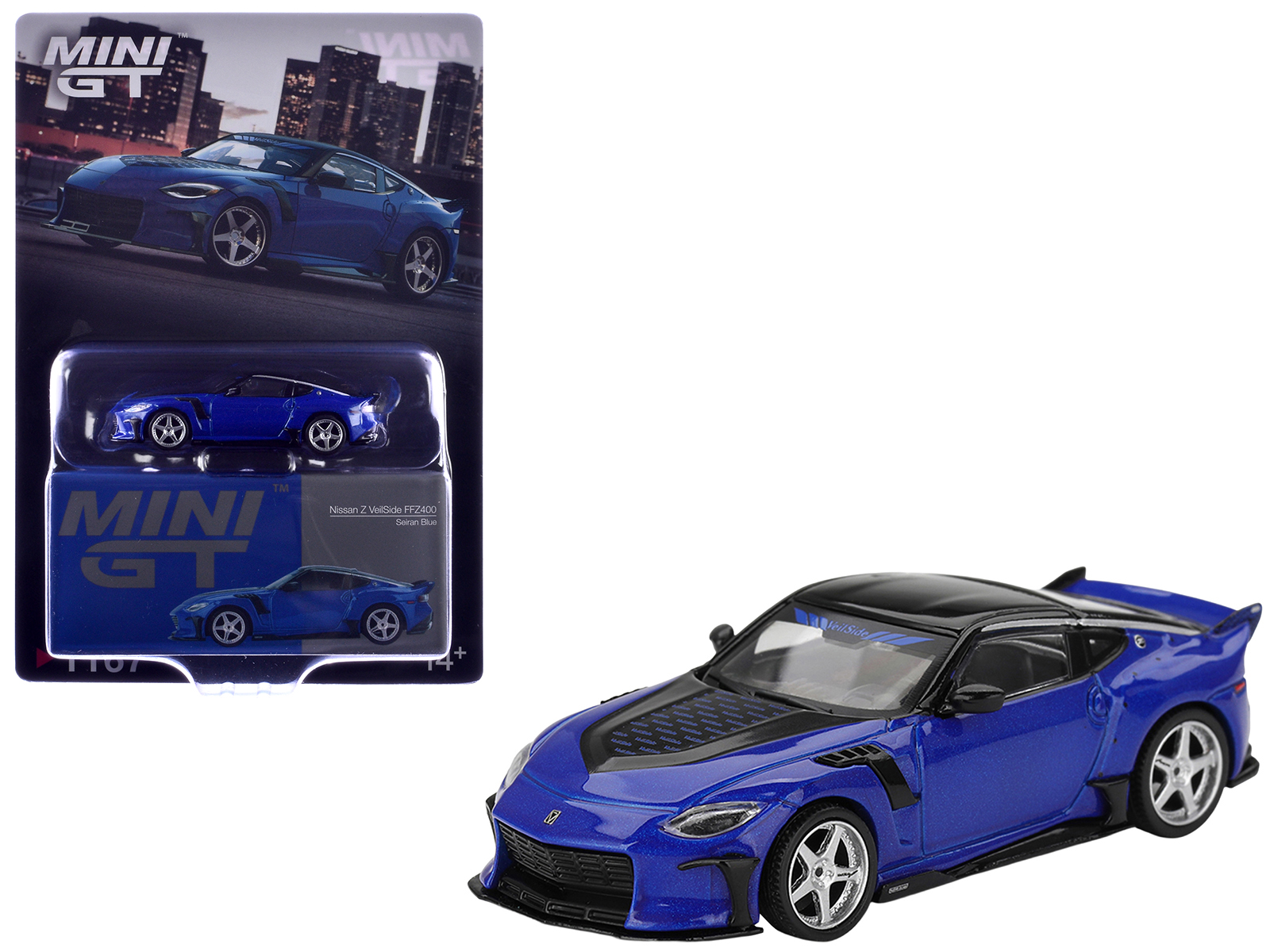 Nissan Z VeilSide FFZ400 Seiran Blue Metallic with Black Top Limited Edition 1/64 Diecast Model Car by Mini GT