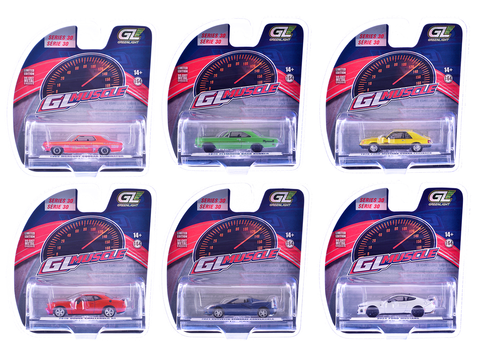 "GreenLight Muscle" Series 30 Set of 6 pieces 1/64 Diecast Model Cars by Greenlight