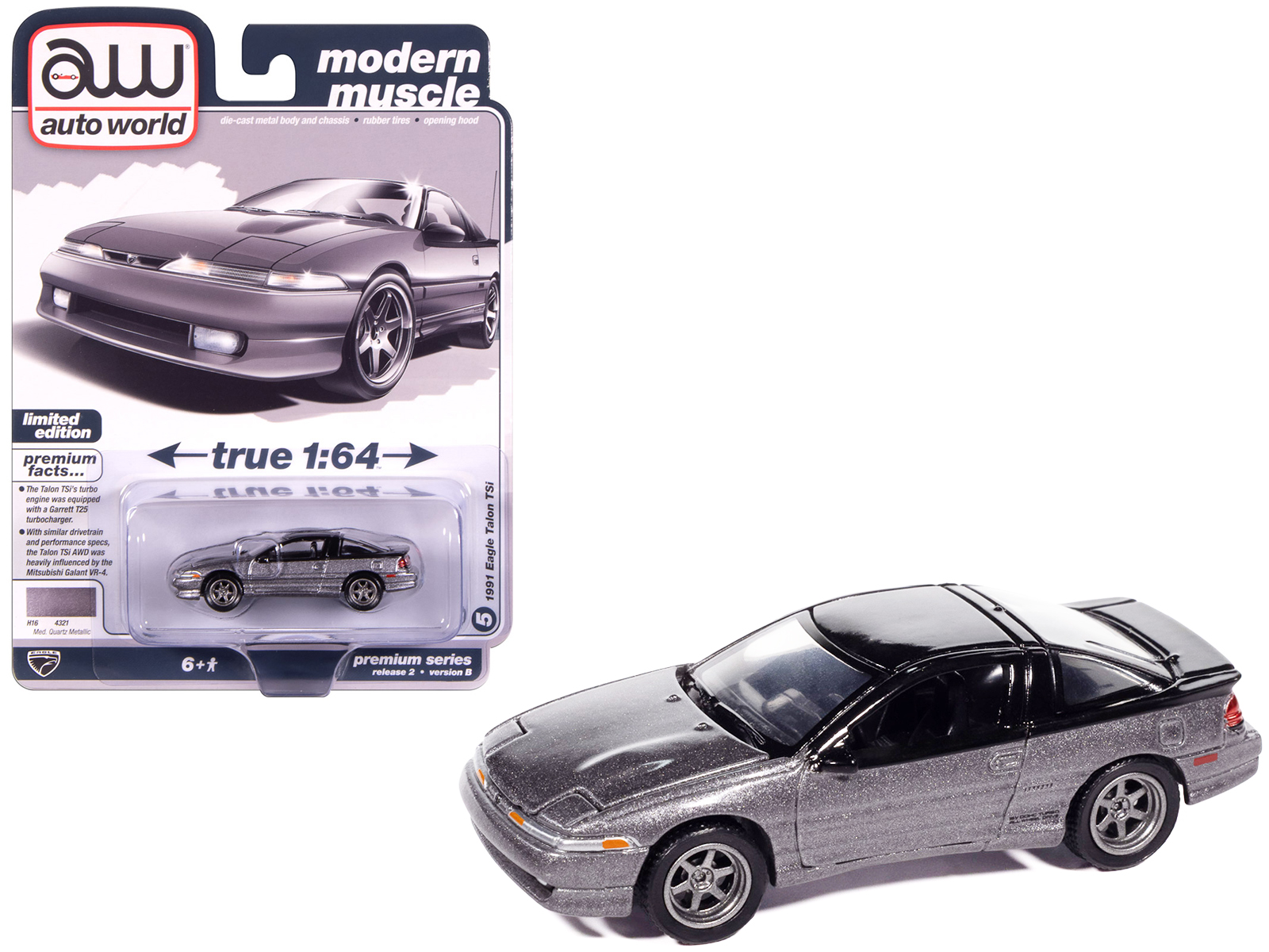 1991 Eagle Talon TSi Medium Quartz Metallic with Black Top "Modern Muscle" Series 1/64 Diecast Model Car by Auto World