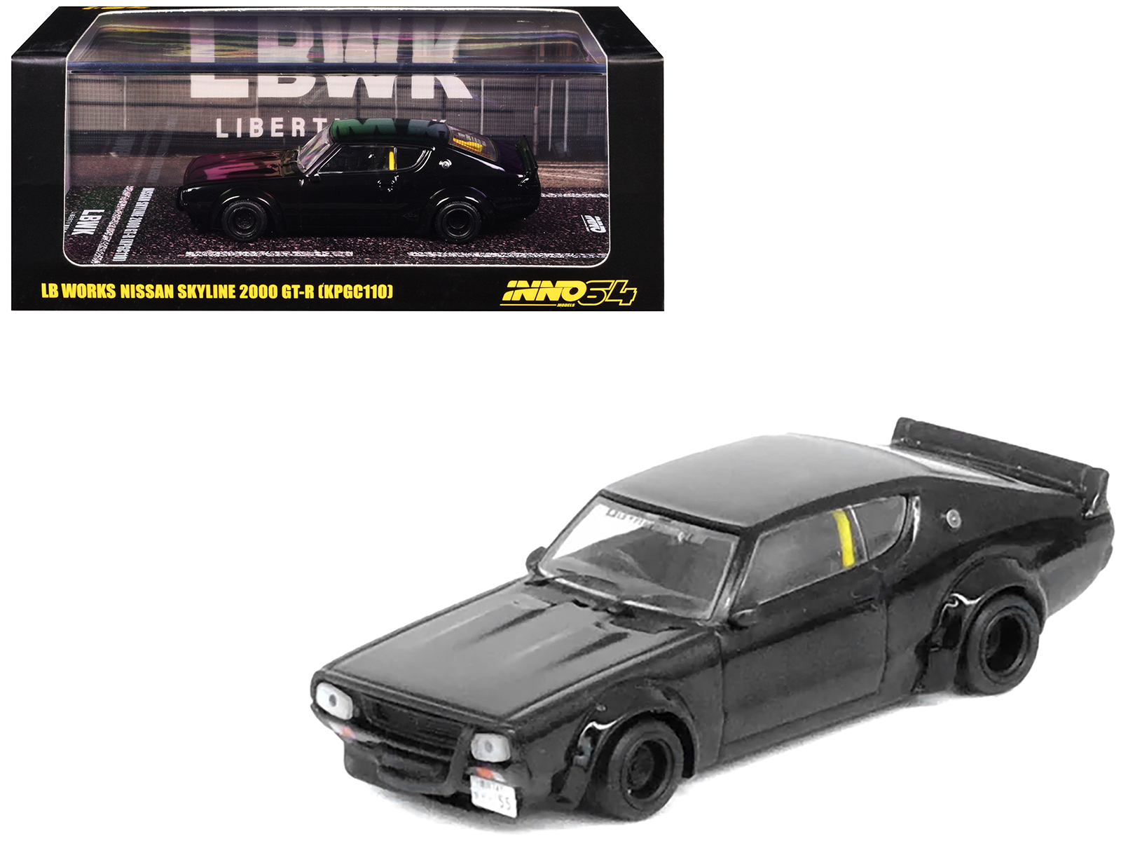 Nissan Skyline 2000 GT-R (KPGC110) RHD (Right Hand Drive) "LB-Works" Black 1/64 Diecast Model Car by Inno Models