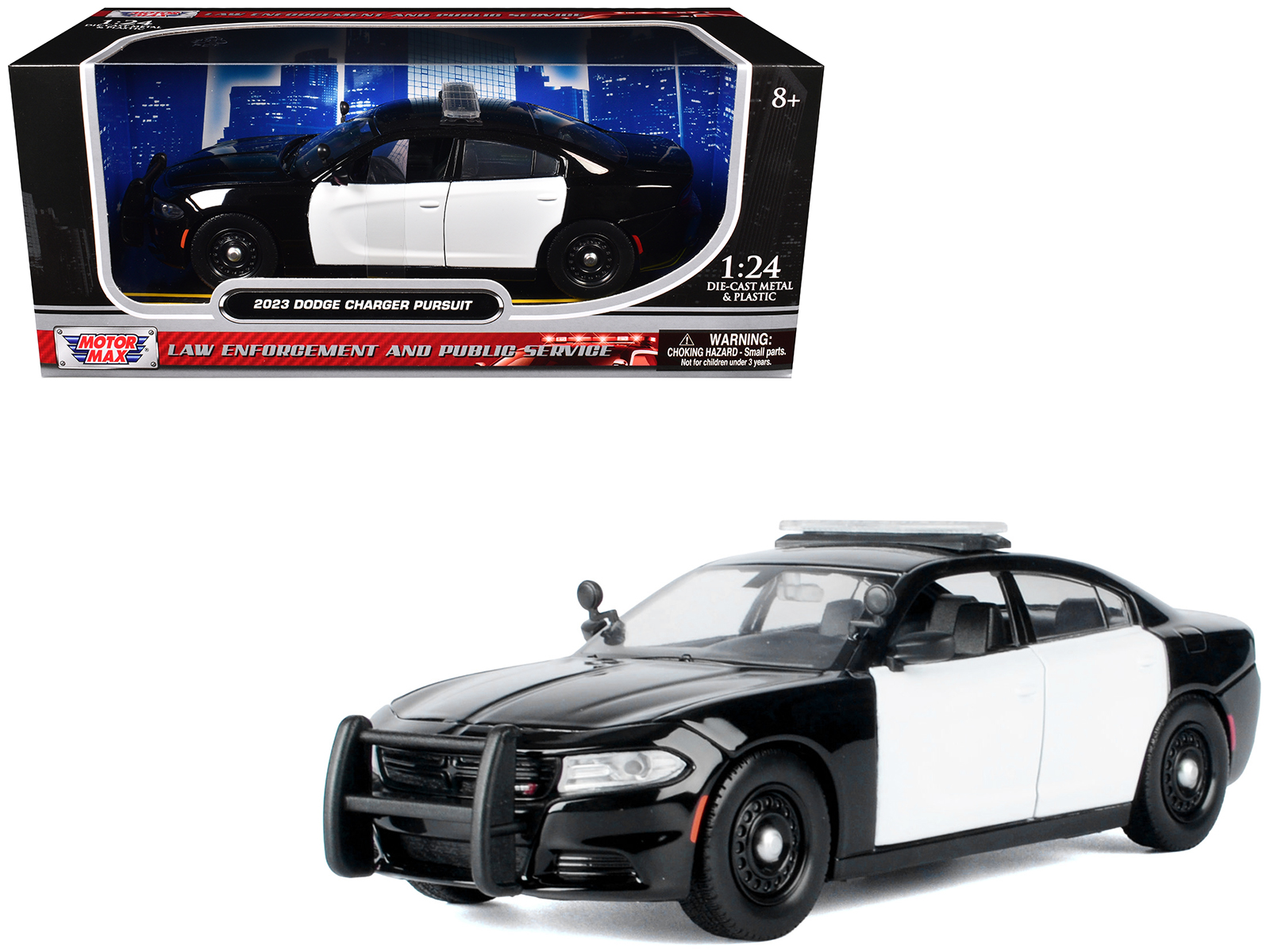 2023 Dodge Charger Pursuit Police Car Black and White "Law Enforcement and Public Service" Series 1/24 Diecast Model Car by Motormax