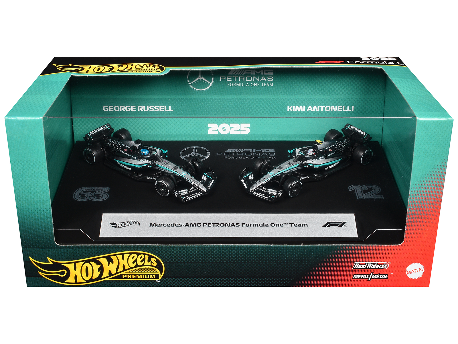 "Mercedes-AMG Petronas Formula One Team" Formula One F1 World Championship (2025) 2 Piece Set Diecast Model Cars by Hot Wheels