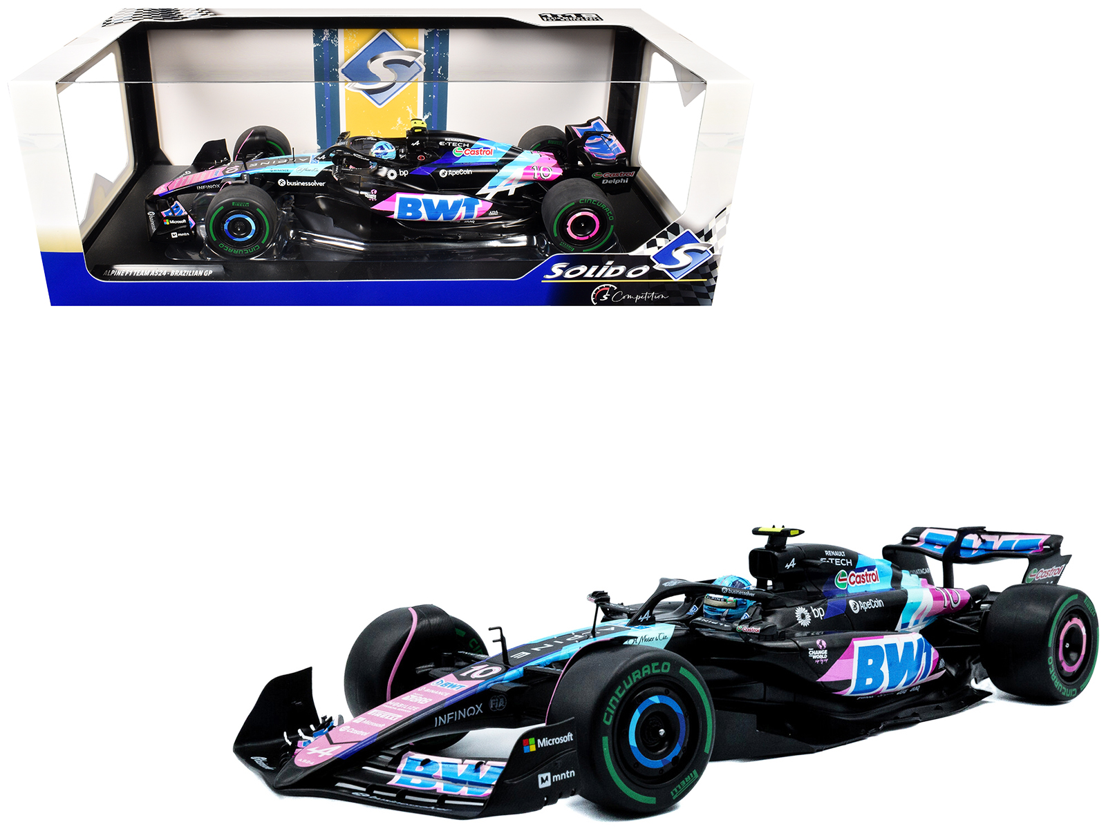Alpine A524 #10 Pierre Gasly "BWT" 3rd Place Formula One F1 "Sao Paulo GP" (2024) "Competition" Series 1/18 Diecast Model Car by Solido