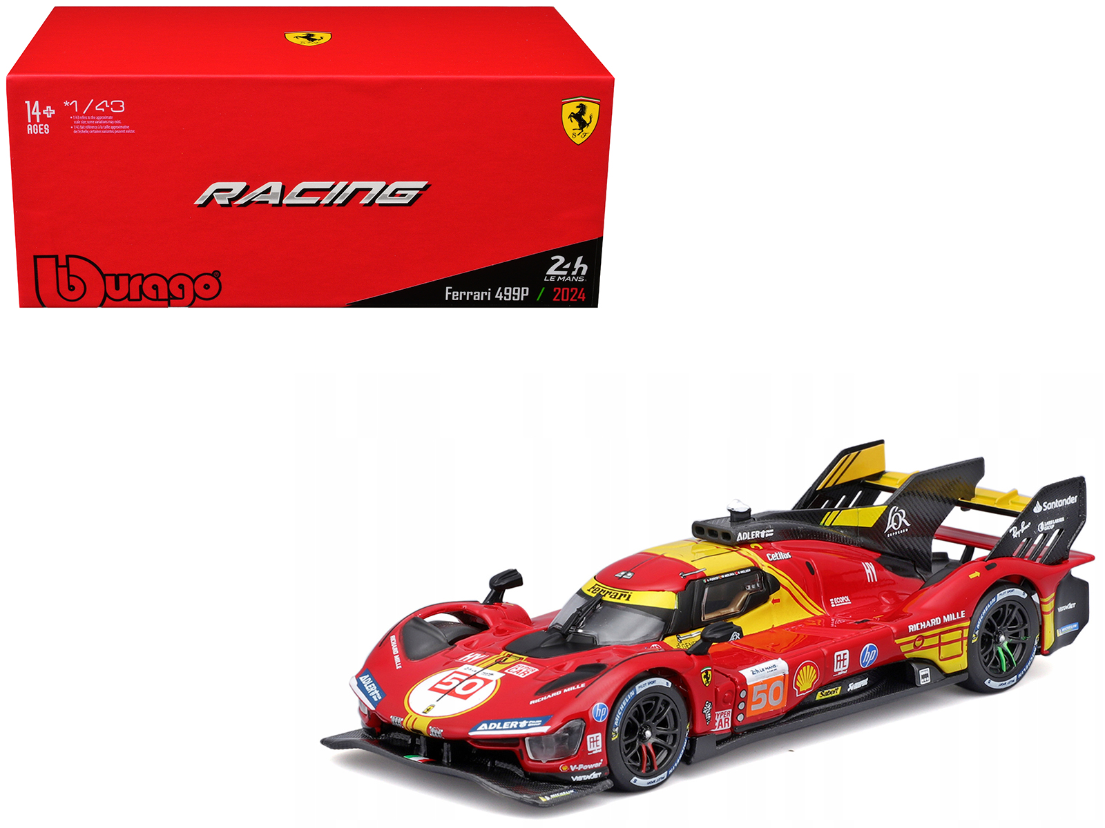 Ferrari 499P #50 Antonio Fuoco - Miguel Molina - Nicklas Nielsen "Ferrari AF Corse" Winner "24 Hours of Le Mans" (2024) "Racing" Series 1/43 Diecast Model Car by Bburago