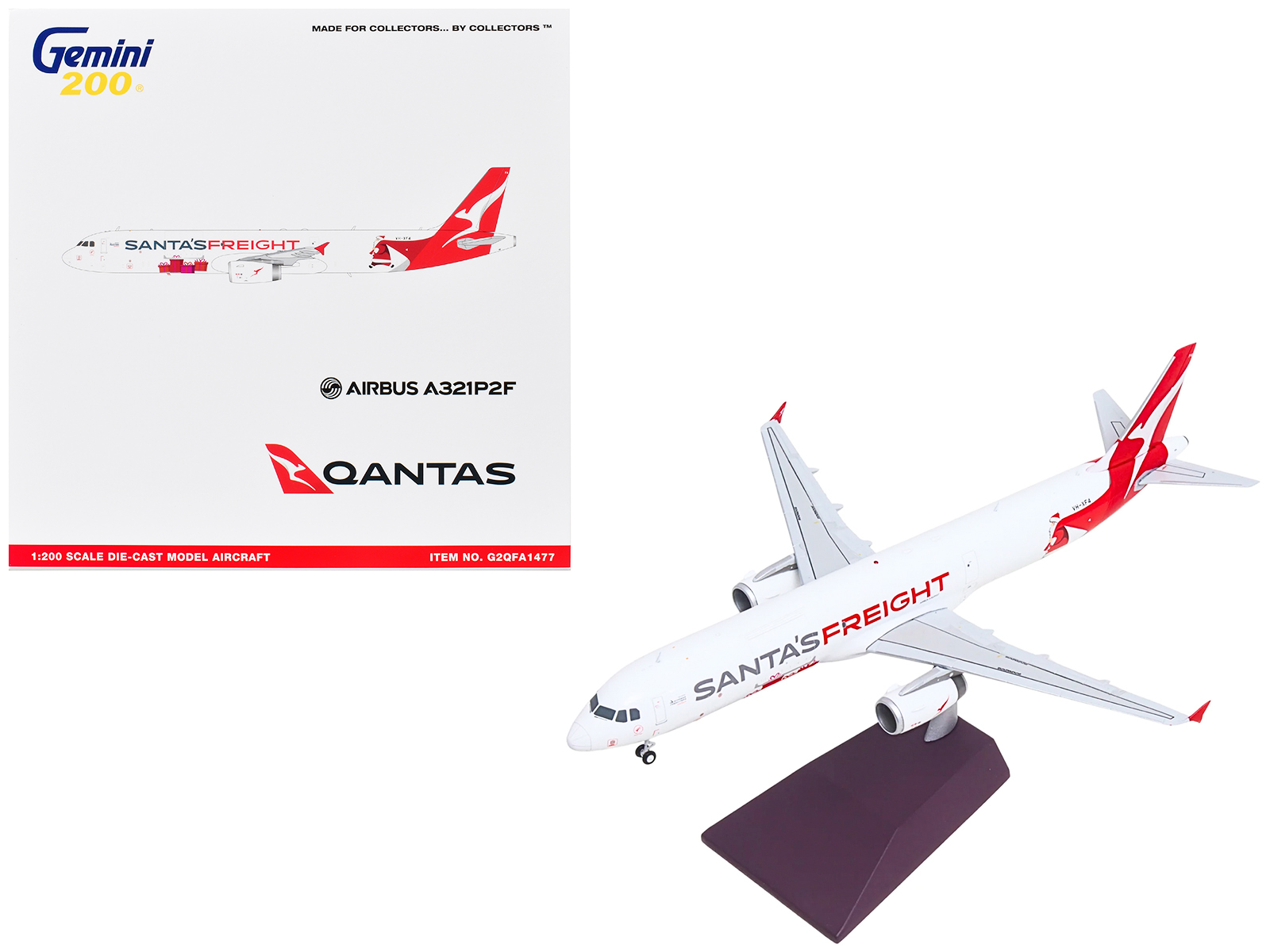 Airbus A321P2F Commercial Aircraft "Qantas Freight - Santa’s Freight" (VH-XF4) White with Graphics and Red Tail "Gemini 200" Series 1/200 Diecast Model by GeminiJets