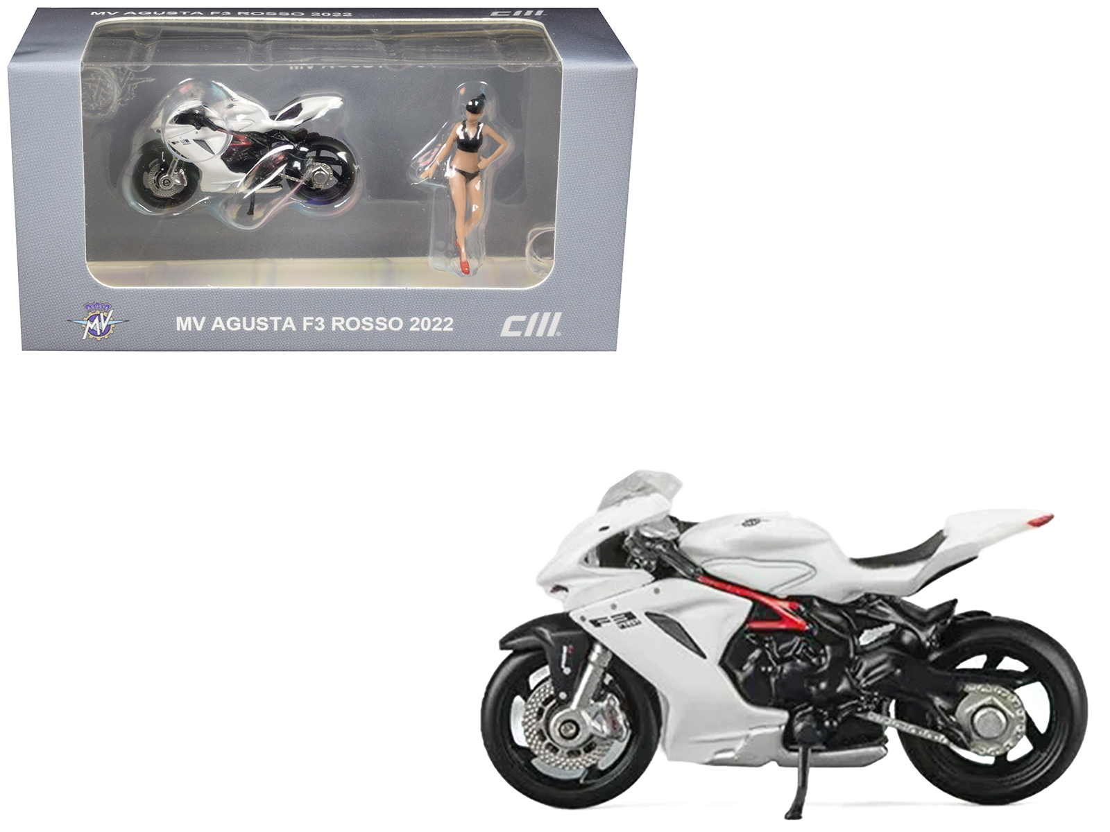 2022 MV Agusta F3 Rosso Motorcycle White with Figure 1/64 Diecast Model Car by CM Models