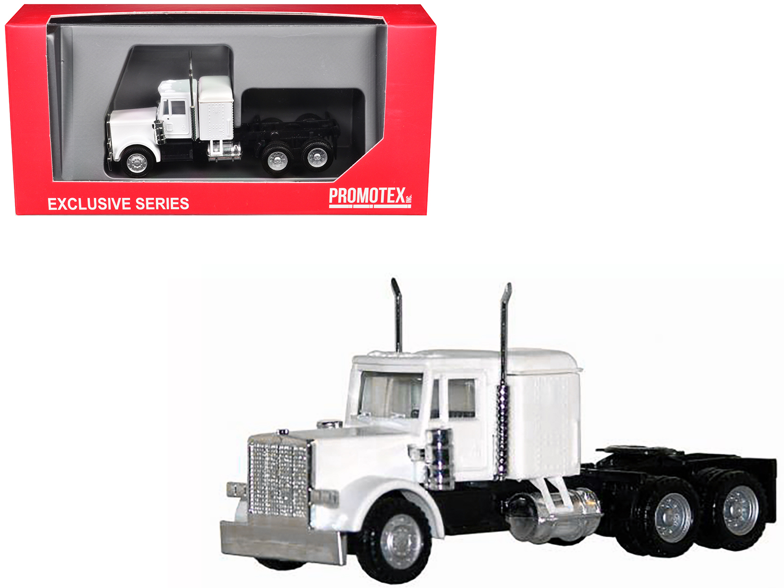 Peterbilt Long Tractor White 1/87 (HO) Plastic Model Car by Promotex