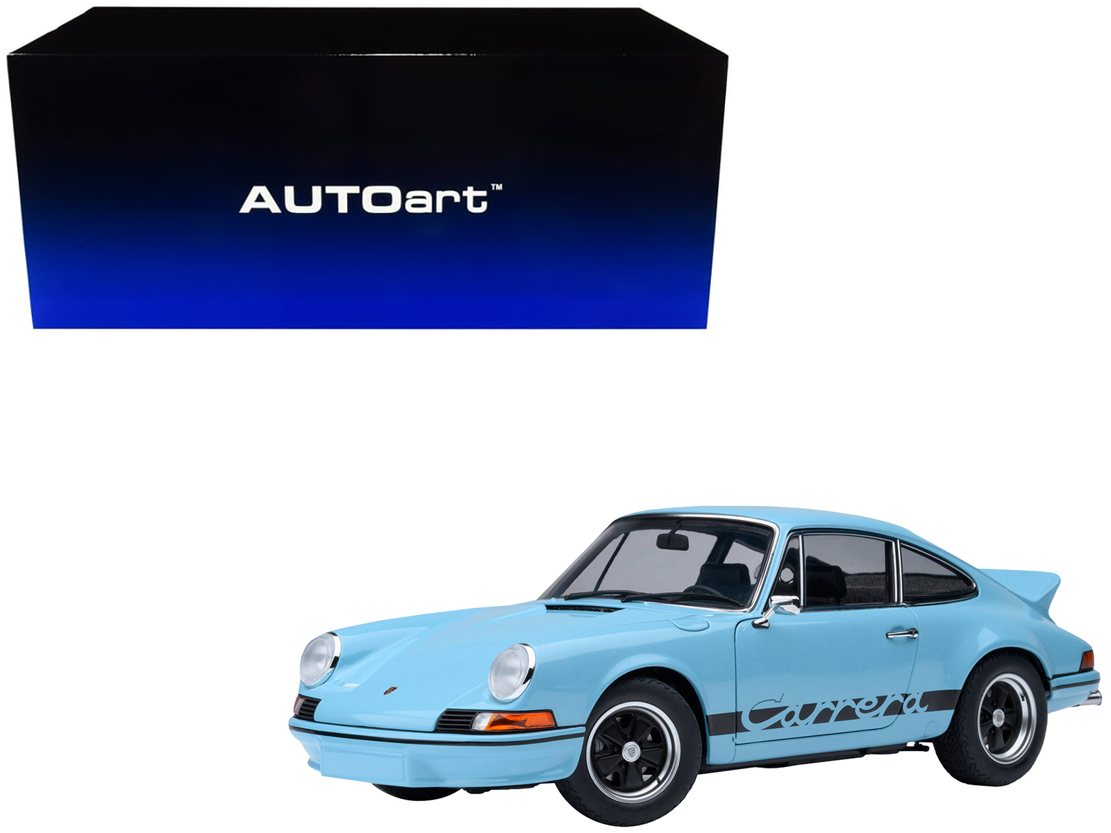 Porsche 911 Carrera 2.7 RS Gulf Blue with Black Stripes and Wheels 1/18 Model Car by Autoart