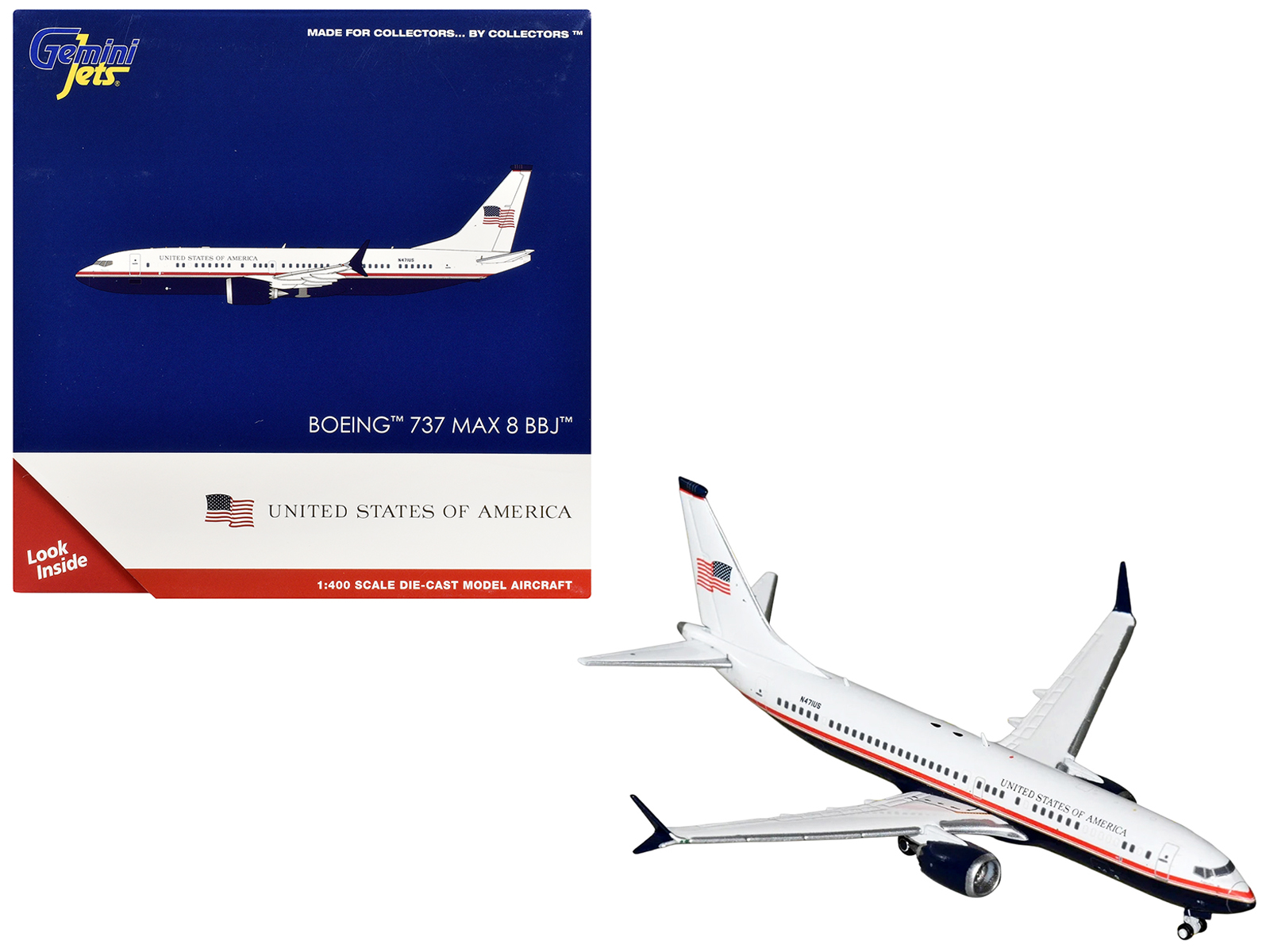 Boeing 737 MAX 8 BBJ Transport Aircraft "United States Department of Homeland Security" (N471US) White and Blue with Red Stripes 1/400 Diecast Model Airplane by GeminiJets