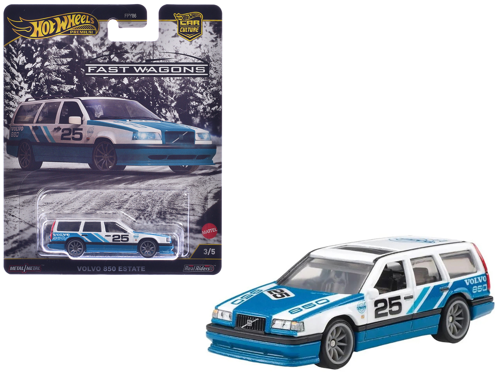 Volvo 850 Estate Wagon #25 Blue and White "Fast Wagons" Series Diecast Model Car by Hot Wheels