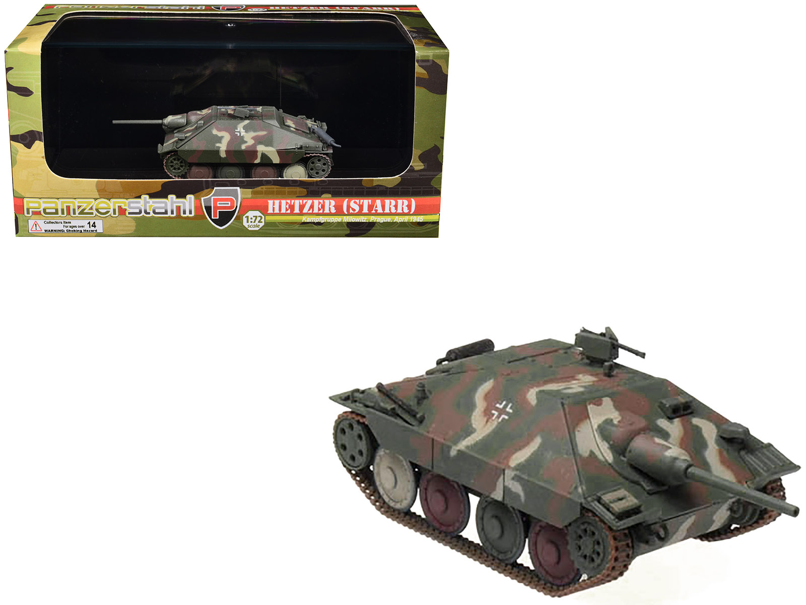 Hetzer (Starr) Tank Destroyer "Kampfgruppe Milowitz Prague" (1945) German Army 1/72 Diecast Model by Panzerstahl