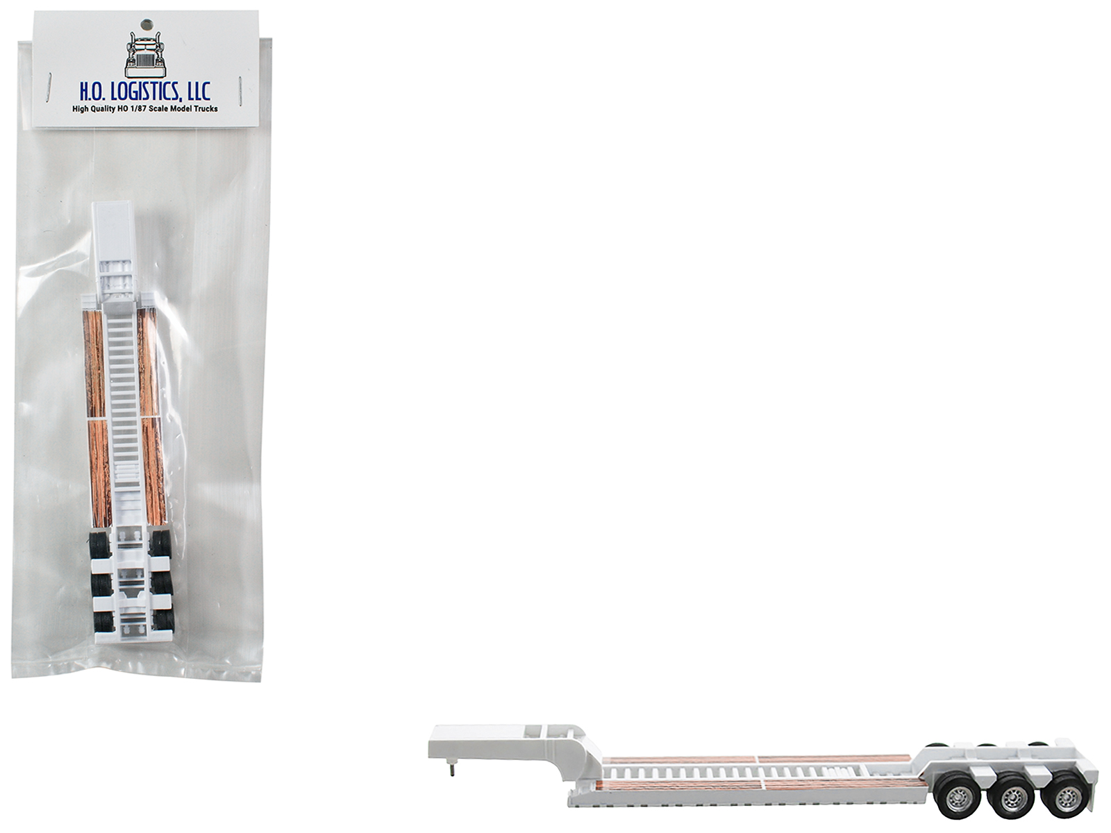 Low Boy Flatbed Trailer White 1/87 (HO) Plastic Model Car by HO Logistics